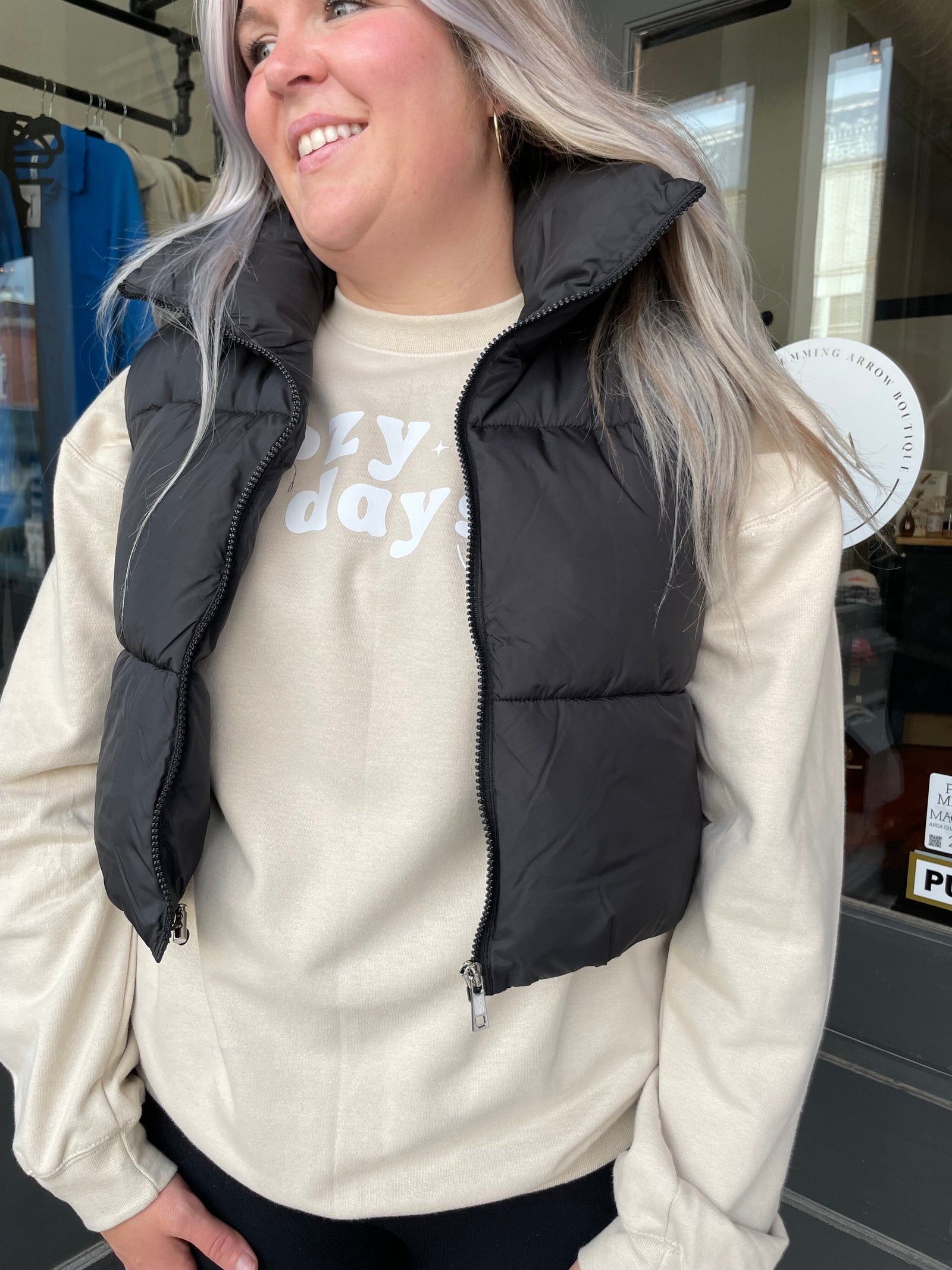 Black Puffer Cropped Vest Outerwear Zenana 