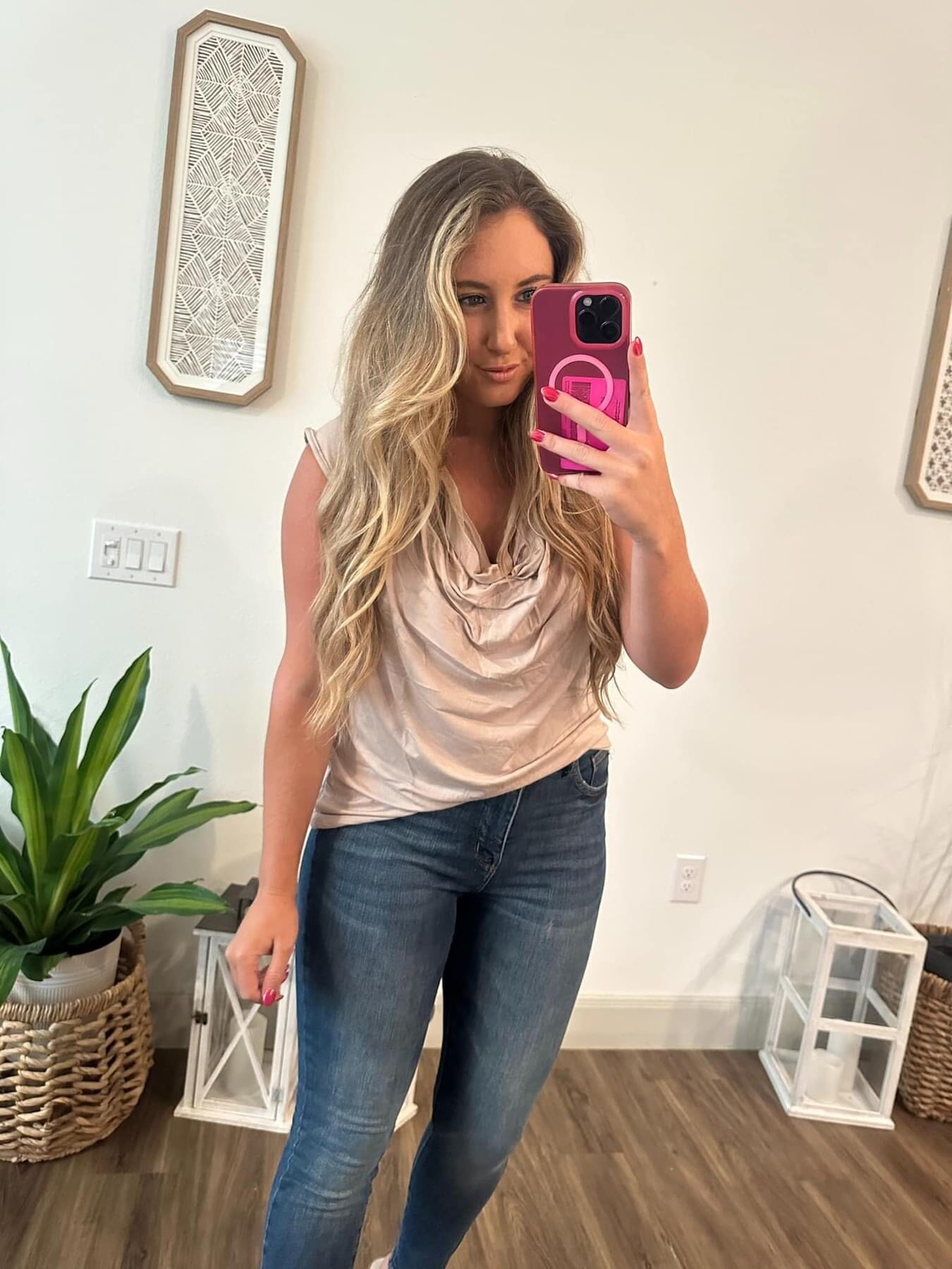 Taupe Drape Front Top Summer Tanks moon Ryder 