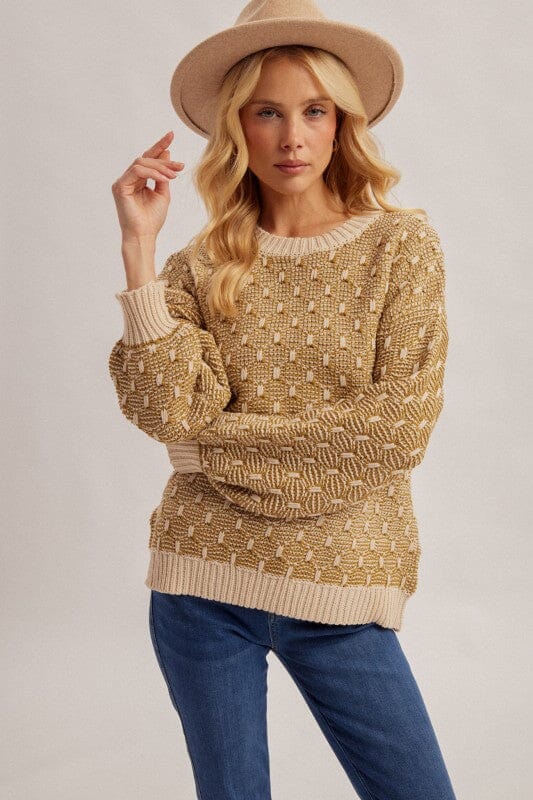 Olive Green Geometric Pattern Long Sleeve Sweater Long sleeve Hem &amp; Thread 