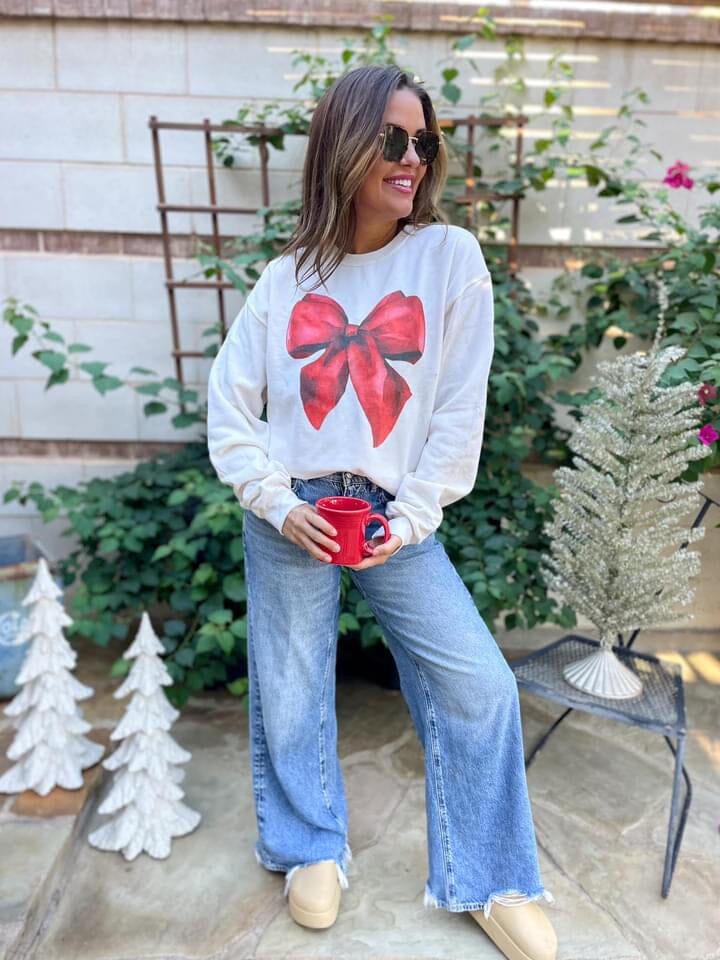 Ivory Bows Christmas Graphic Sweatshirt Long sleeve Oliver and Otis 