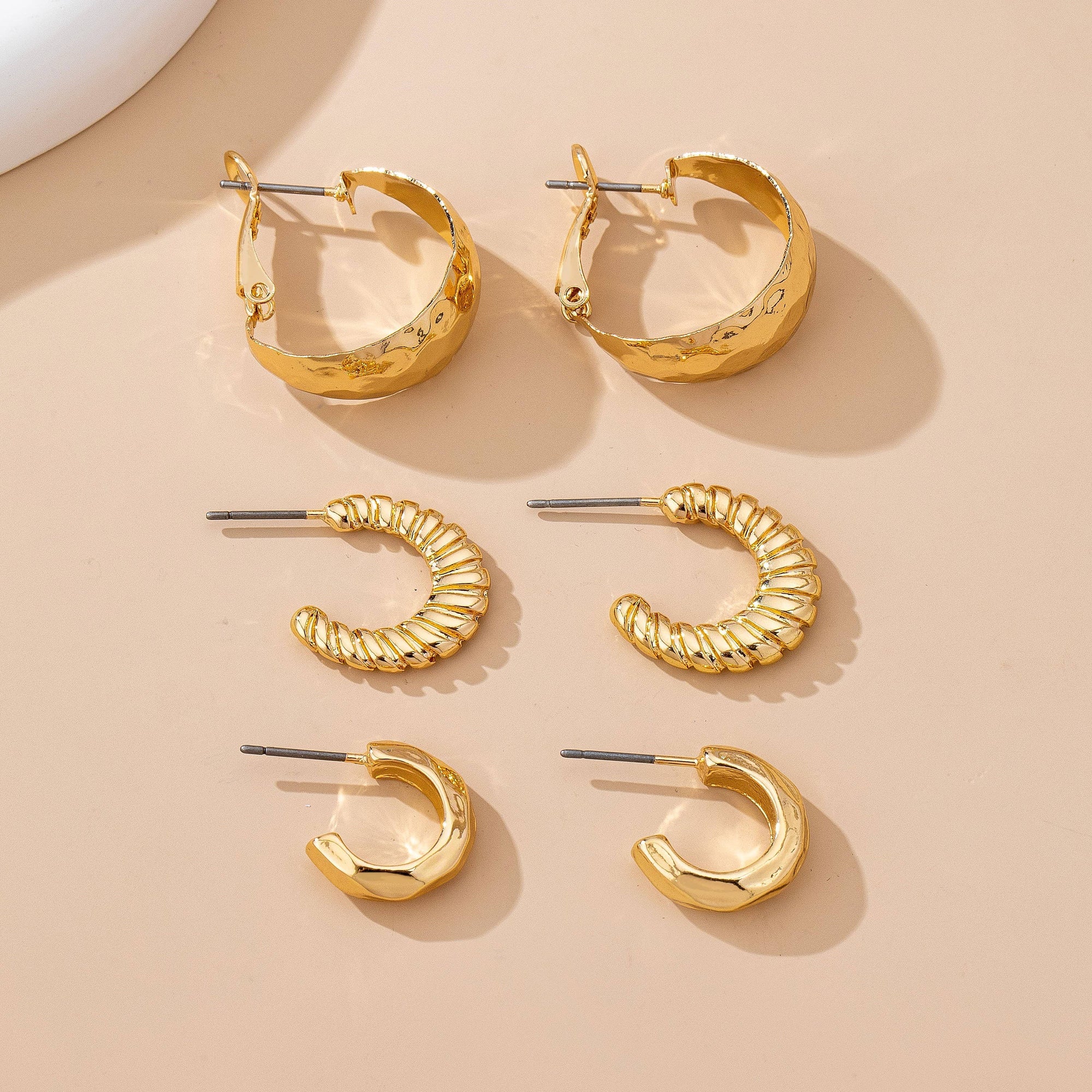Mixed Texture Gold Crescent Hoop Trio Earring Set | 80E61795: GOLD JOSSLYN by wall to wall 