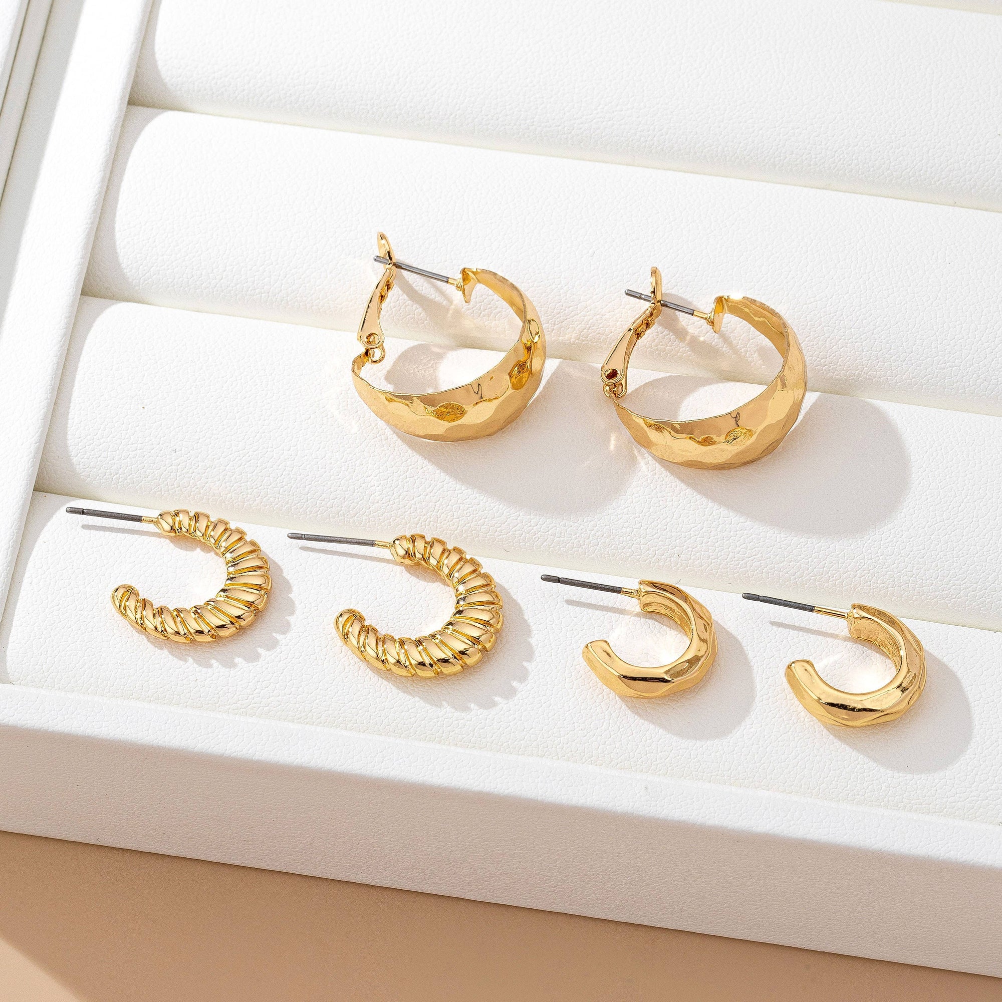 Mixed Texture Gold Crescent Hoop Trio Earring Set | 80E61795: GOLD JOSSLYN by wall to wall 