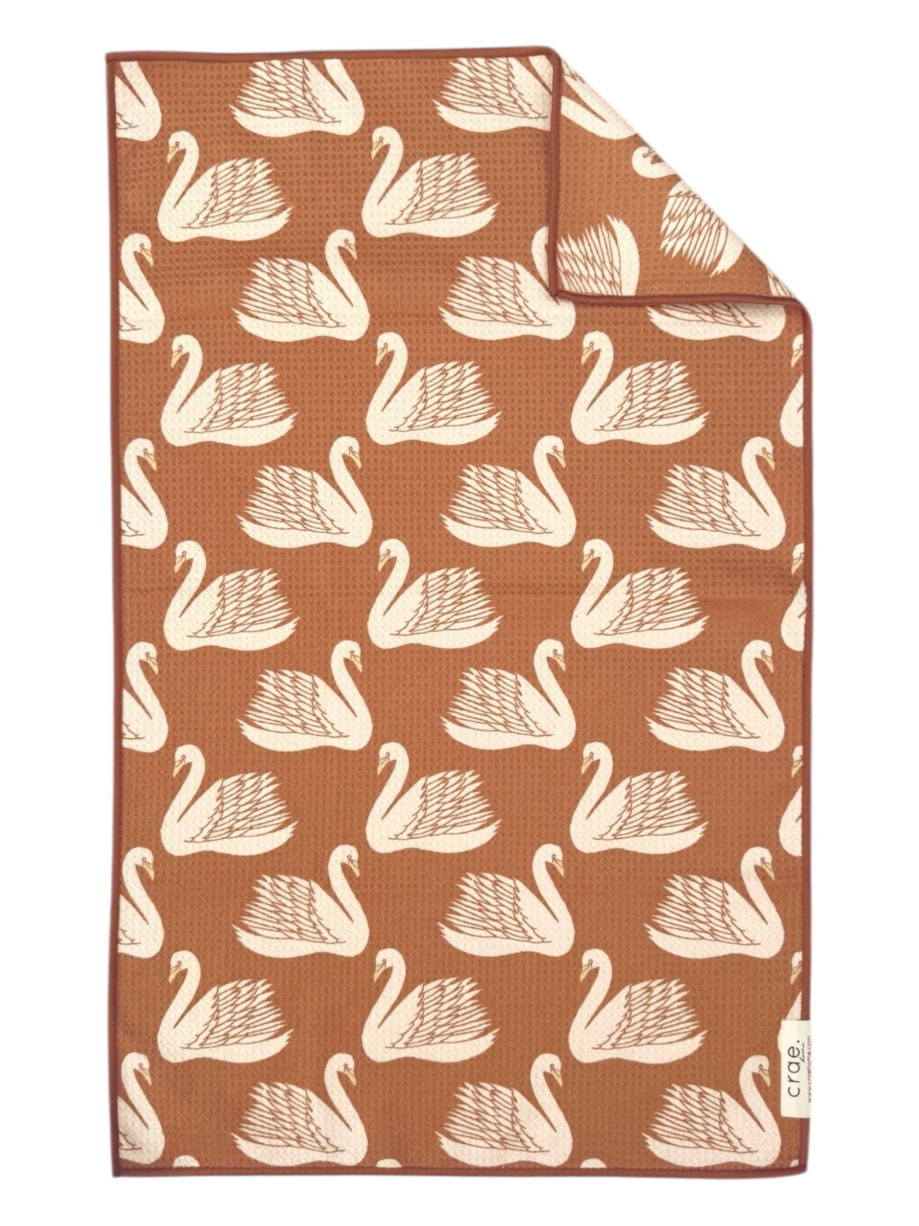 Swan Lake: Double-Sided Hand Towel: Brown/Cream / 17x27 in / Hand Towel Crae.Home 