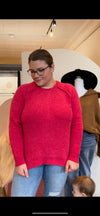 Viva Magenta Raglan Chenille Sweater Long sleeve Zenana 