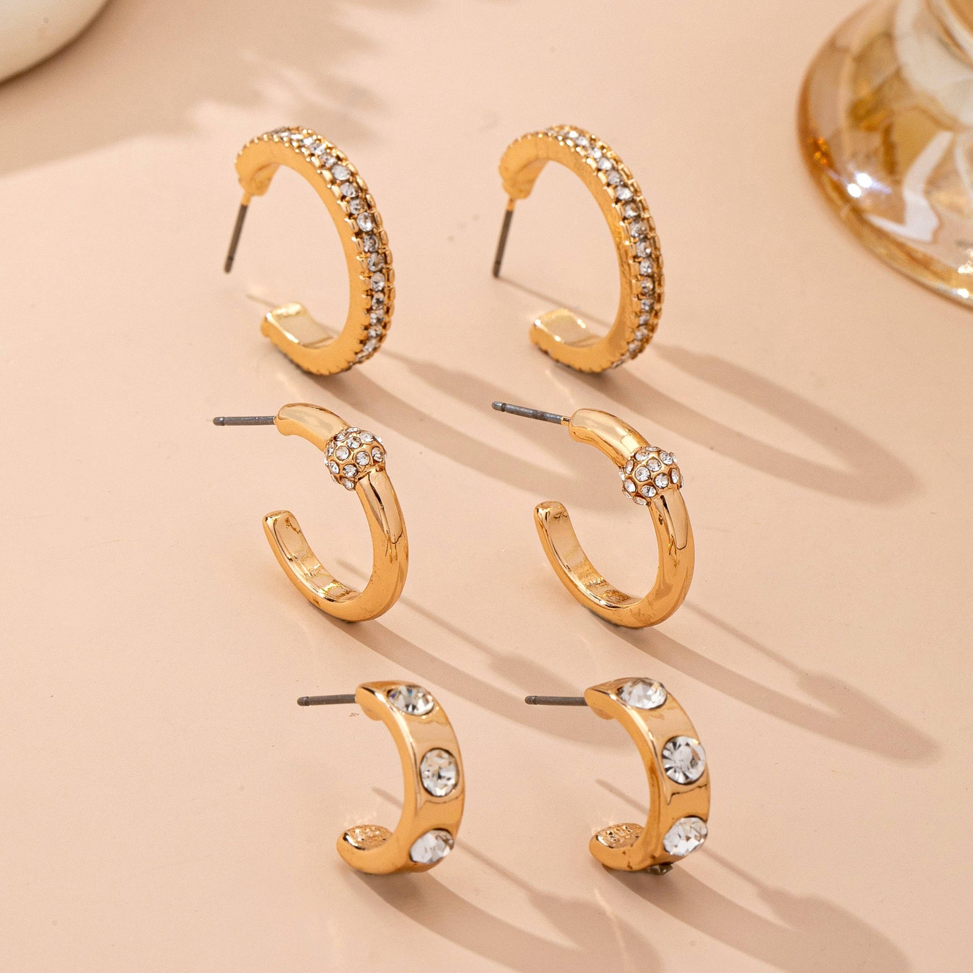 Gold-Tone Crystal Huggie Hoop Earring Set | 80E61880: SET JOSSLYN by wall to wall 