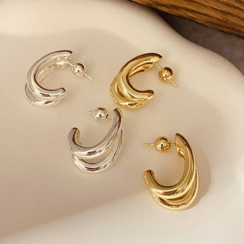 Double-Hoop Sculptural Earrings | 40E491: SILVER JOSSLYN by wall to wall 