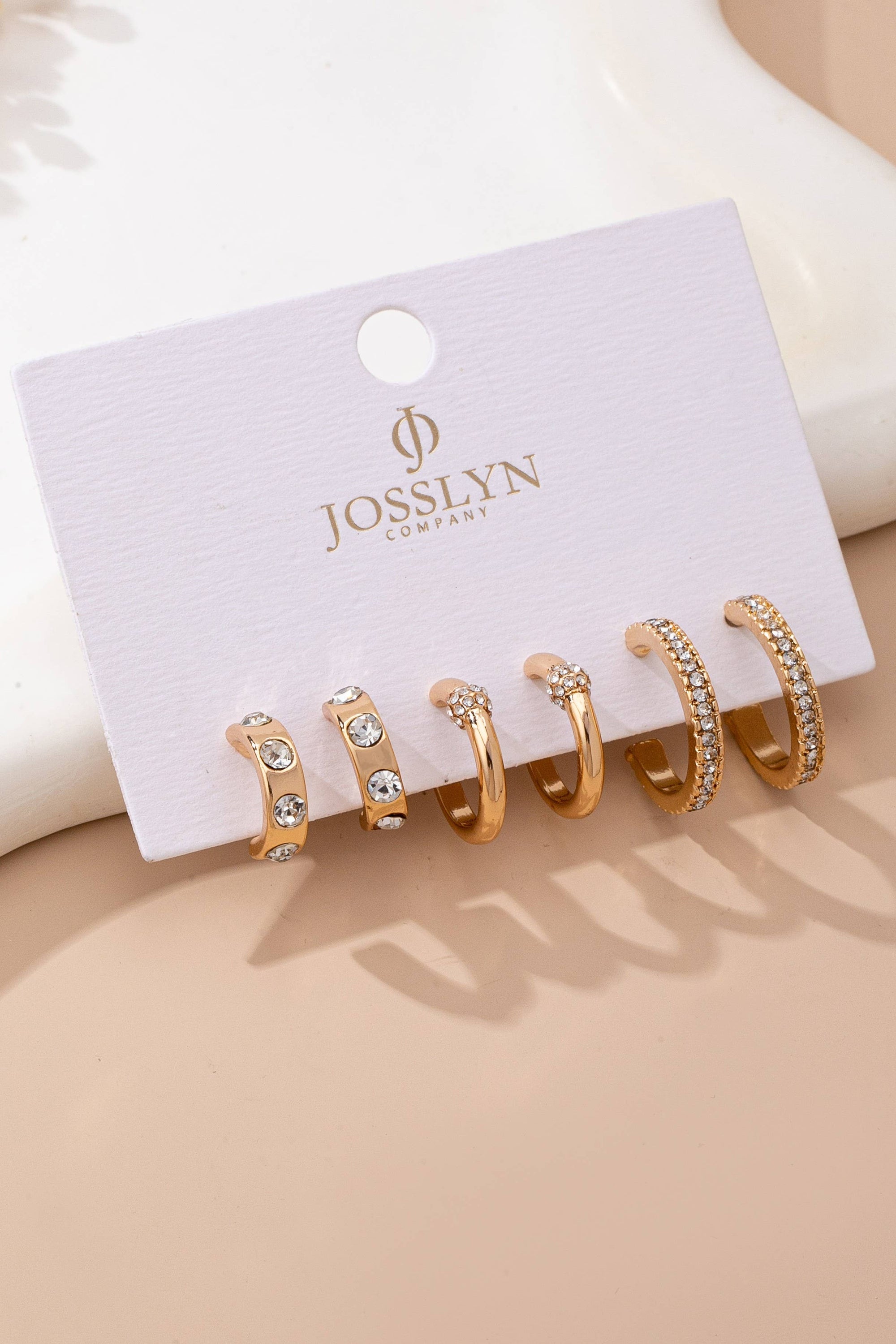 Gold-Tone Crystal Huggie Hoop Earring Set | 80E61880: SET JOSSLYN by wall to wall 