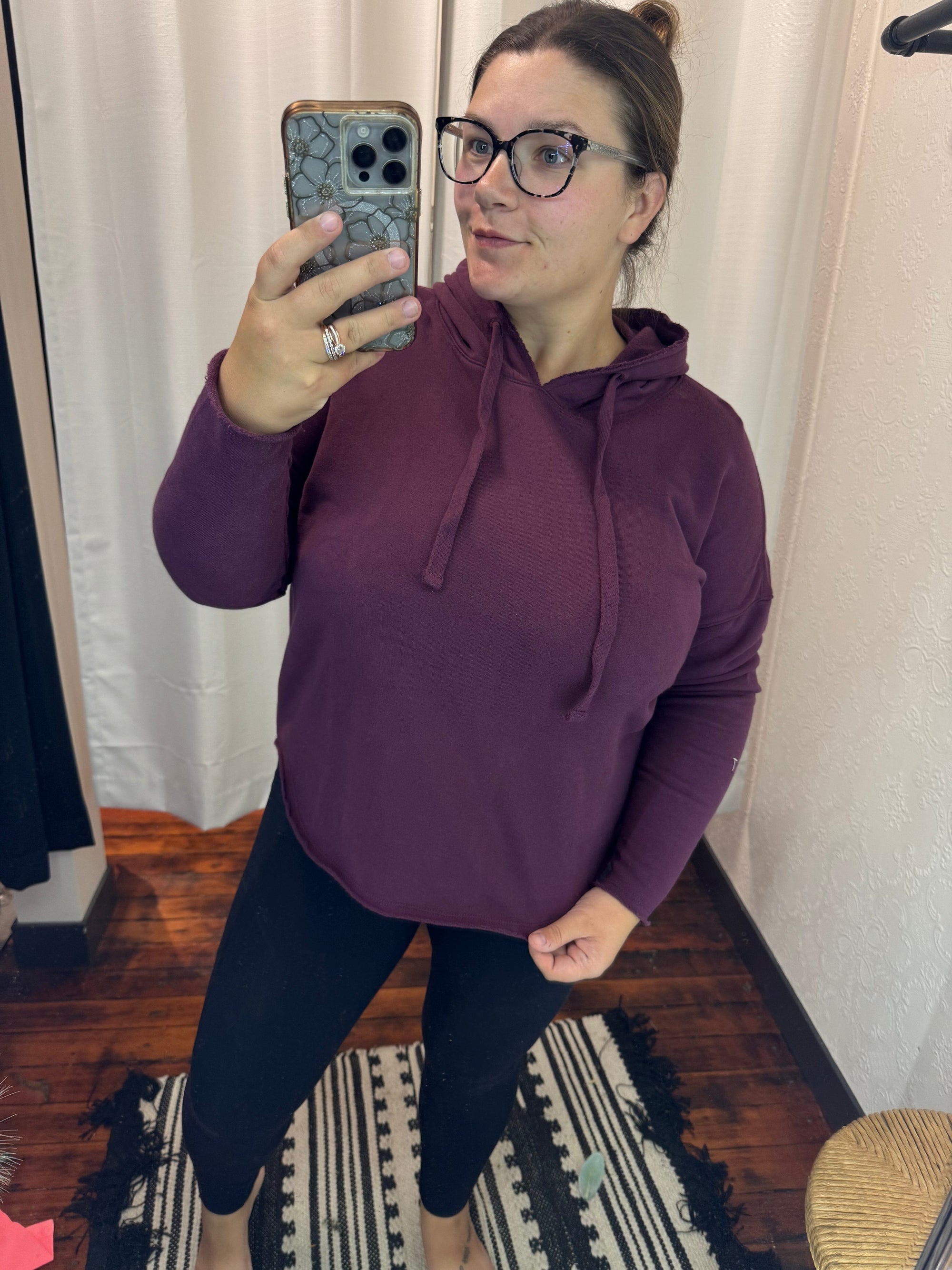 Dark Plum Everyday Raw Hem Hoodie Long sleeve Mono B 