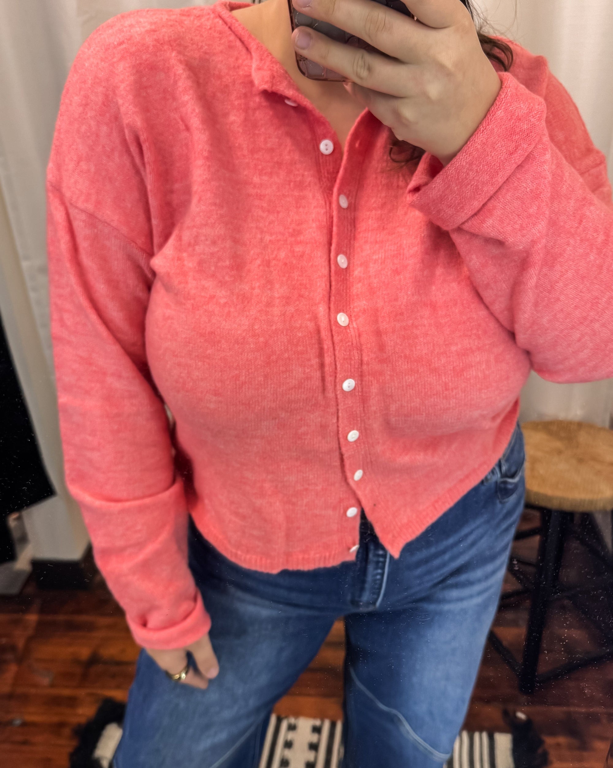 Coral Button Down Cardigan Cardigan Mimosa 