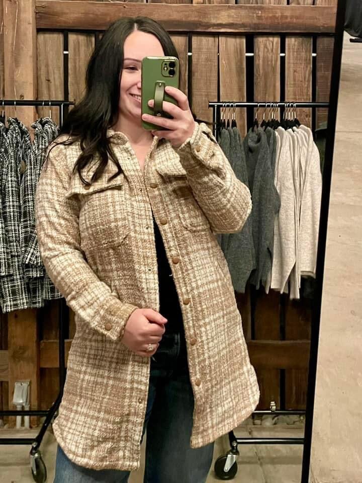 Taupe Textured Plaid Check Jacket Outerwear The Humming Arrow Boutique 