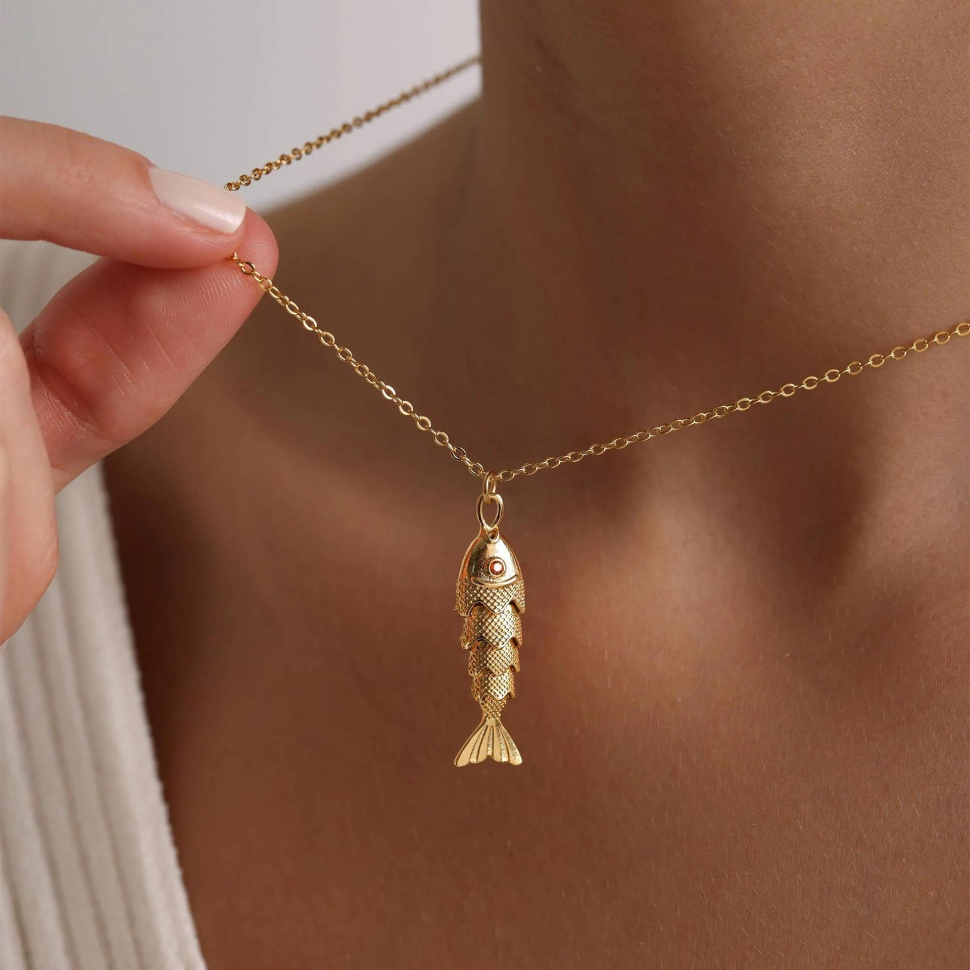 18K STAINLESS STEEL TARNISH FREE FISH NECKLACE | 40NK9536: GOLD JOSSLYN by wall to wall 