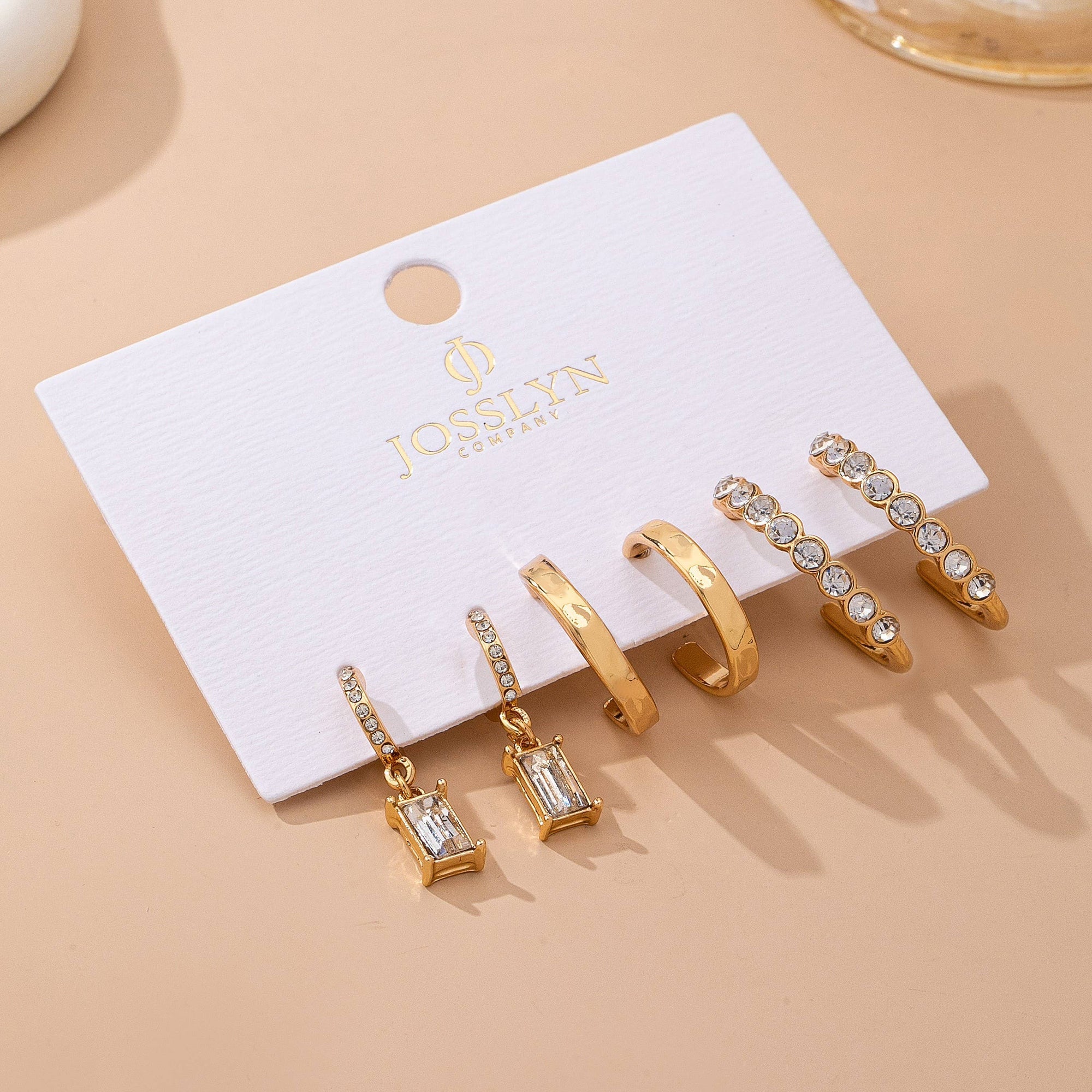 Crystal-Accented Gold Hoop Earring Set | 80E61945: Gold JOSSLYN by wall to wall 