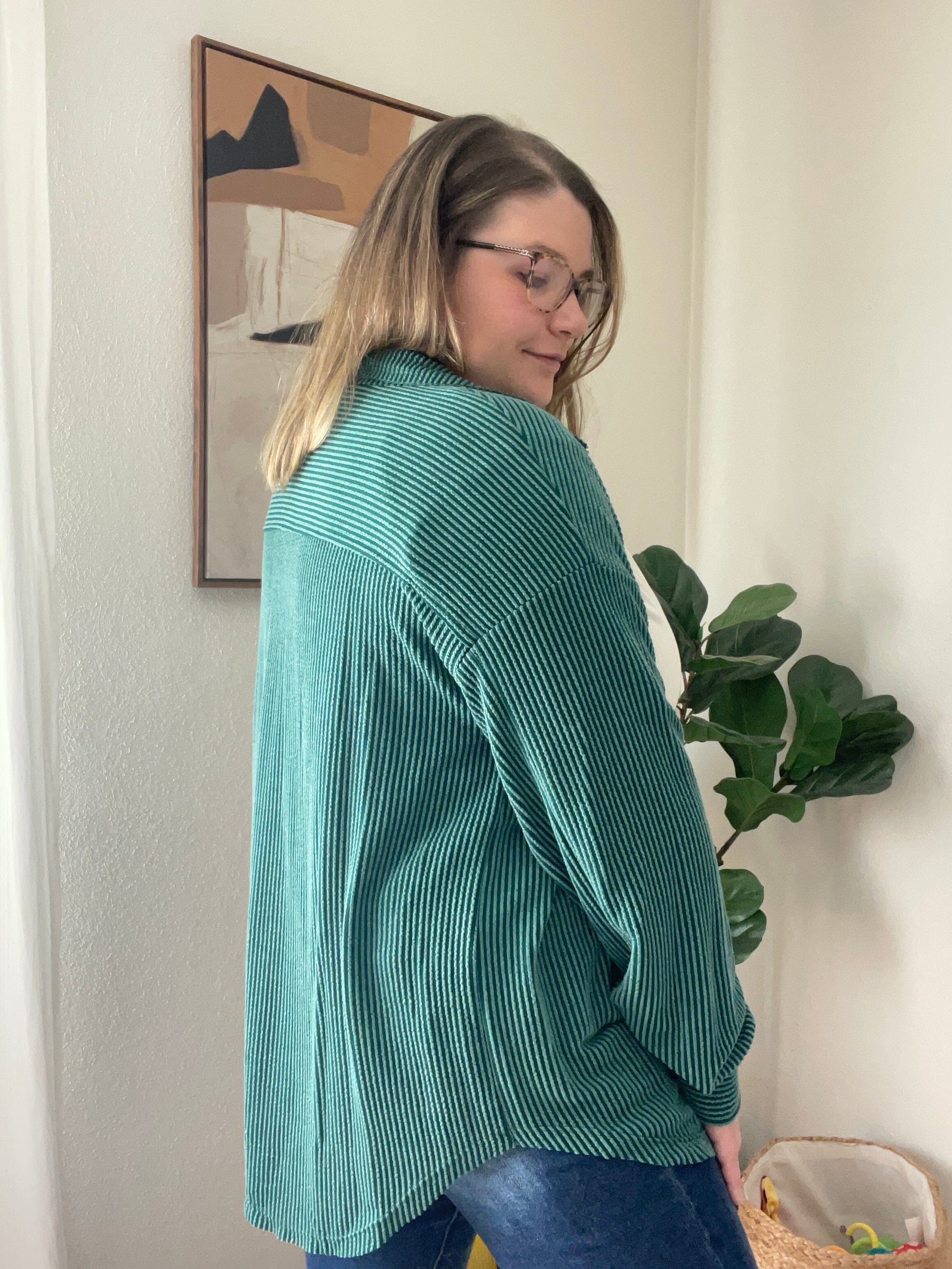 Hunter Green Ribbed Button Down Shacket Cardigan Reborn J 