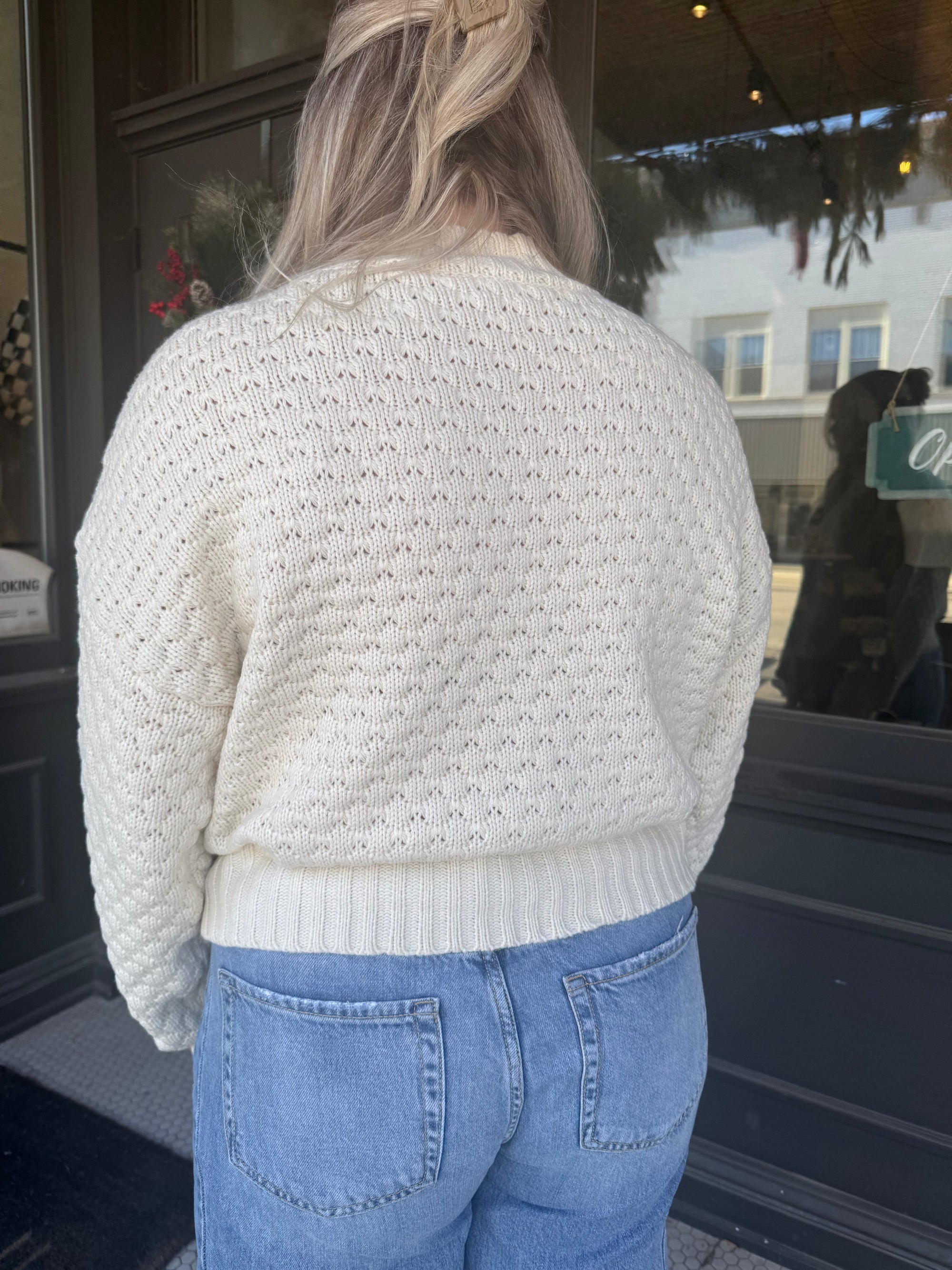Cream Knit Textured Mock Neck Sweater Long sleeve HyFve 