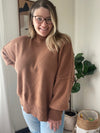Deep Camel Oversized Side Slit Sweater Long sleeve Zenana 