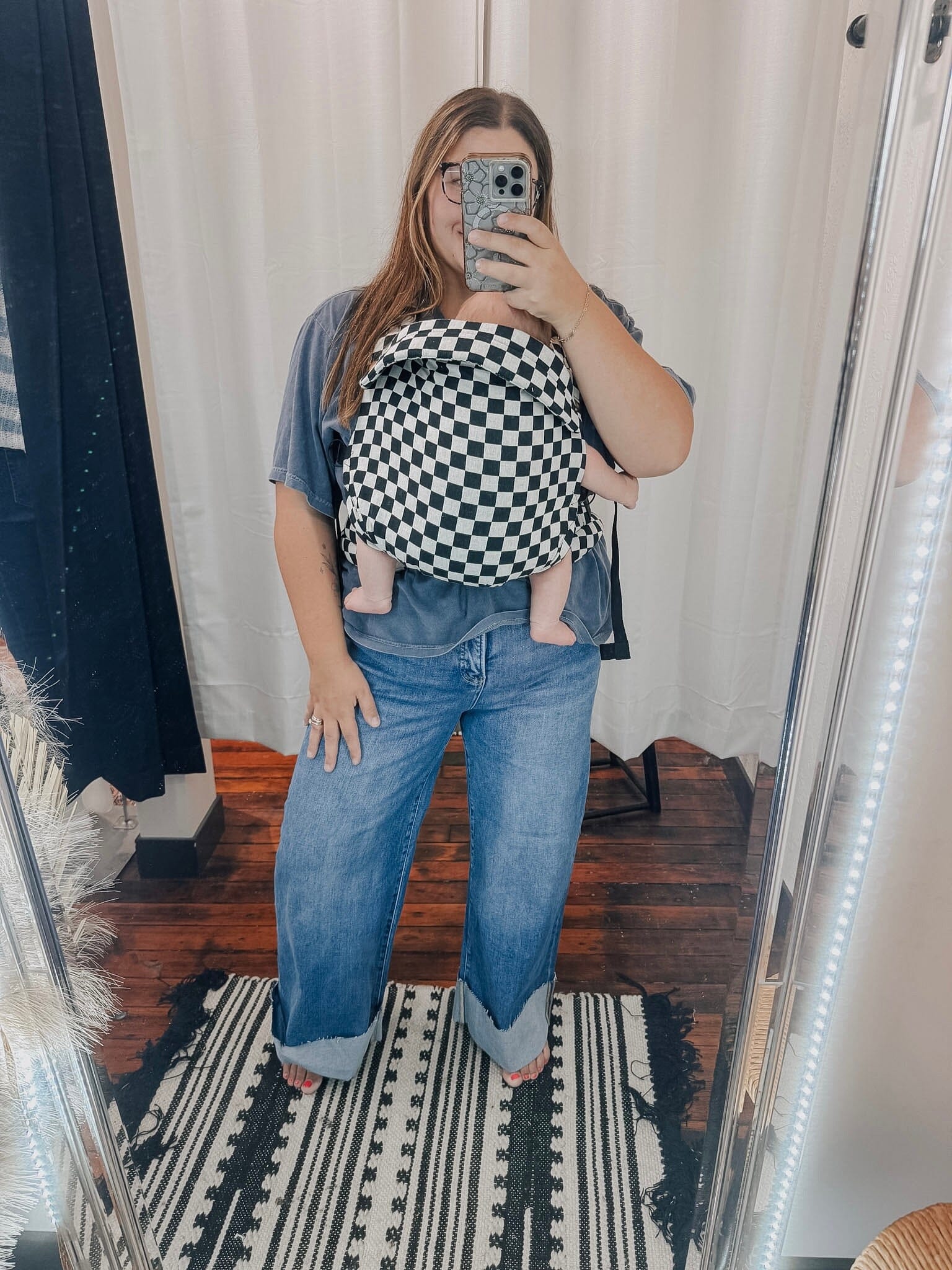 Risen Medium Wash Tummy Control High Rise Crop Wide Cuffed Jeans Bottoms Risen 