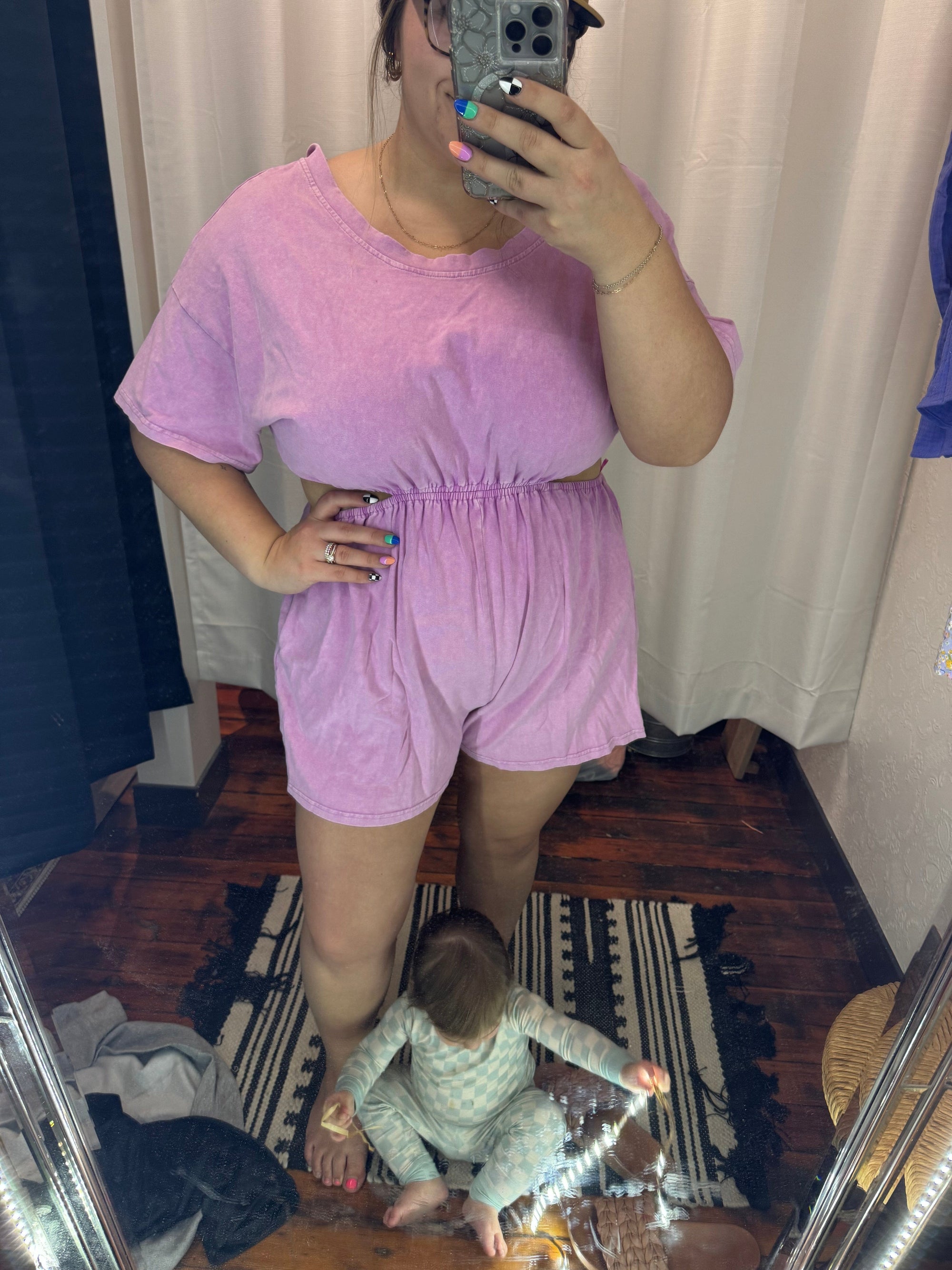 Fuchsia Pink Mineral Wash Cut Out Romper Jumpsuit &amp; Rompers Heyson 