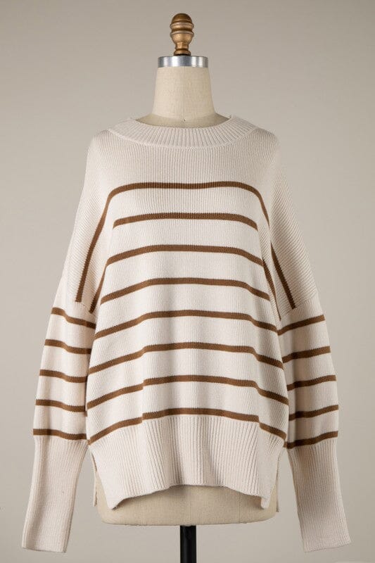 Brown and Cream Striped Long Sleeve Sweater Long sleeve Miracle 