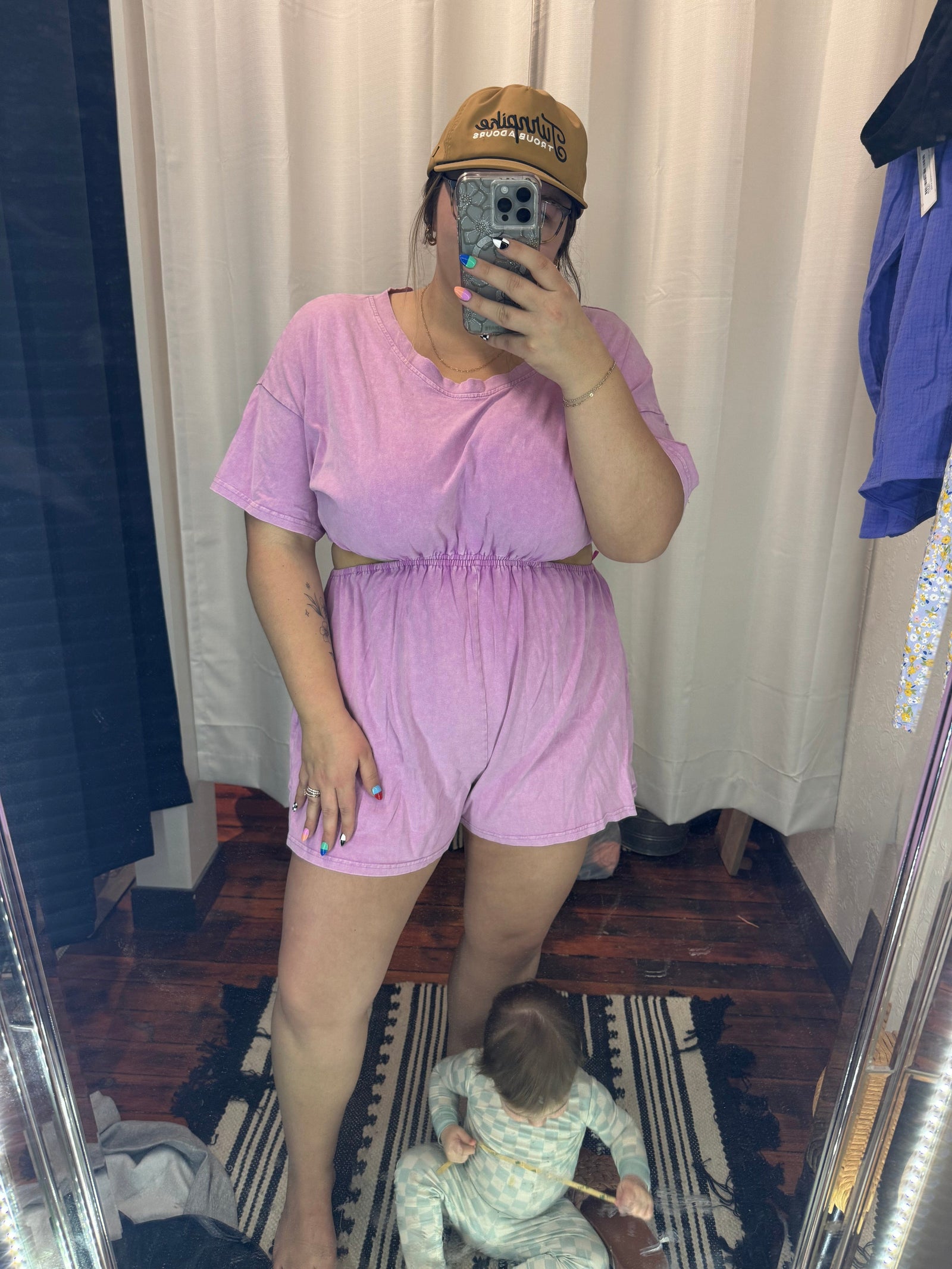 Fuchsia Pink Mineral Wash Cut Out Romper Jumpsuit & Rompers Heyson 