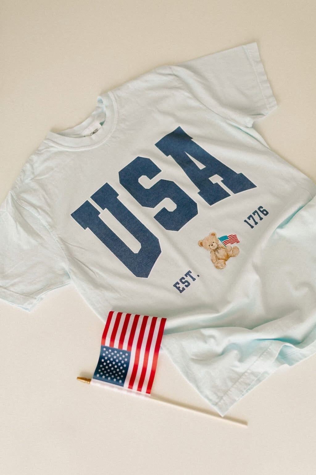 USA Retro Teddy Bear Graphic Tee Short sleeve Chaudoin Creations 