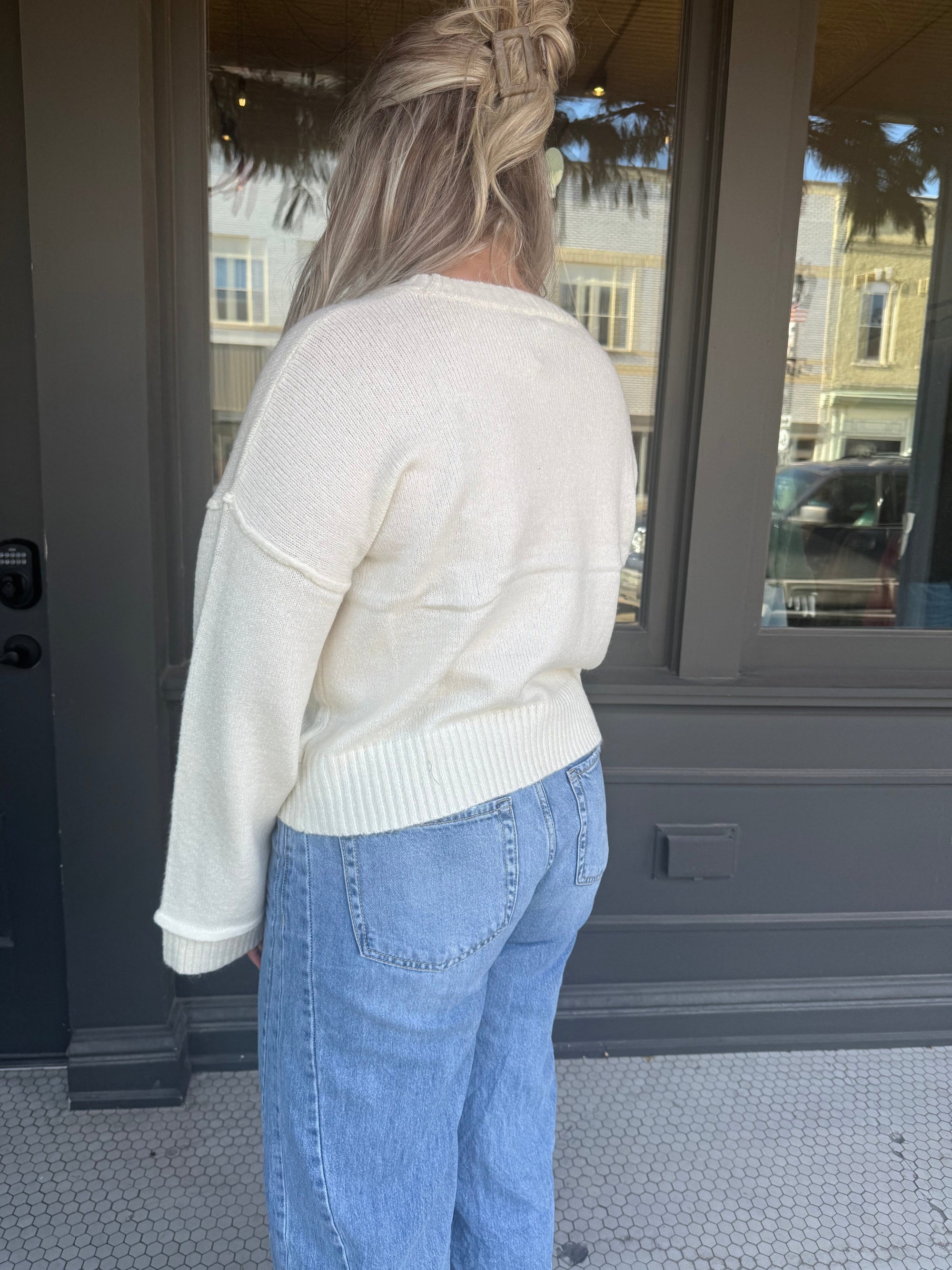 Cream Oversized Long Sleeve Sweater Long sleeve HyFve 