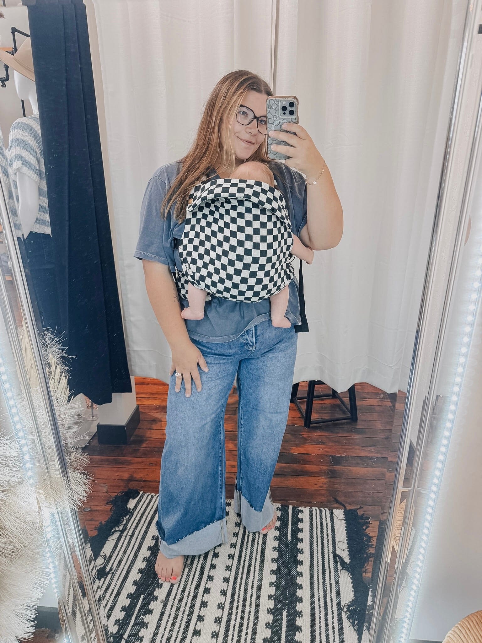 Risen Medium Wash Tummy Control High Rise Crop Wide Cuffed Jeans Bottoms Risen 