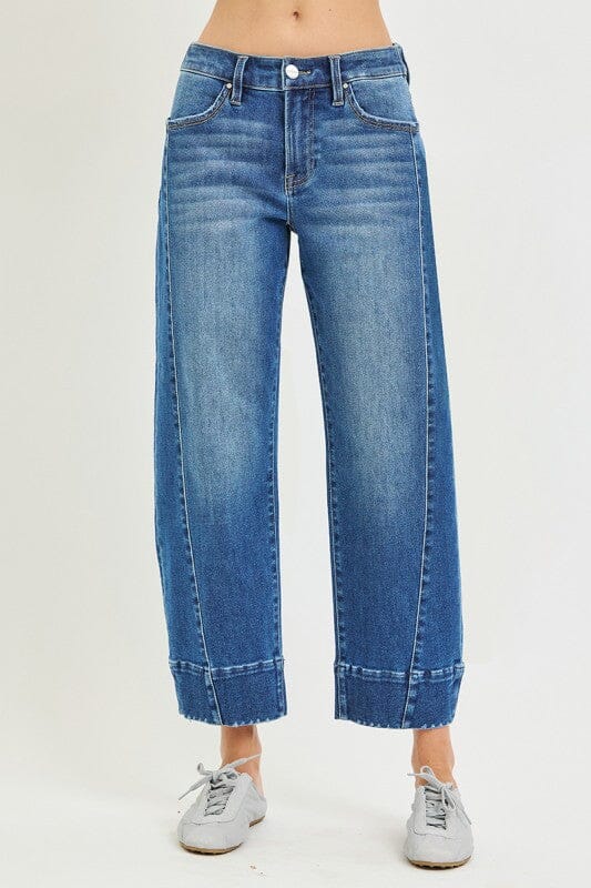 Risen Medium Wash Slouchy Barrel Mid Rise Jeans Bottoms Risen 