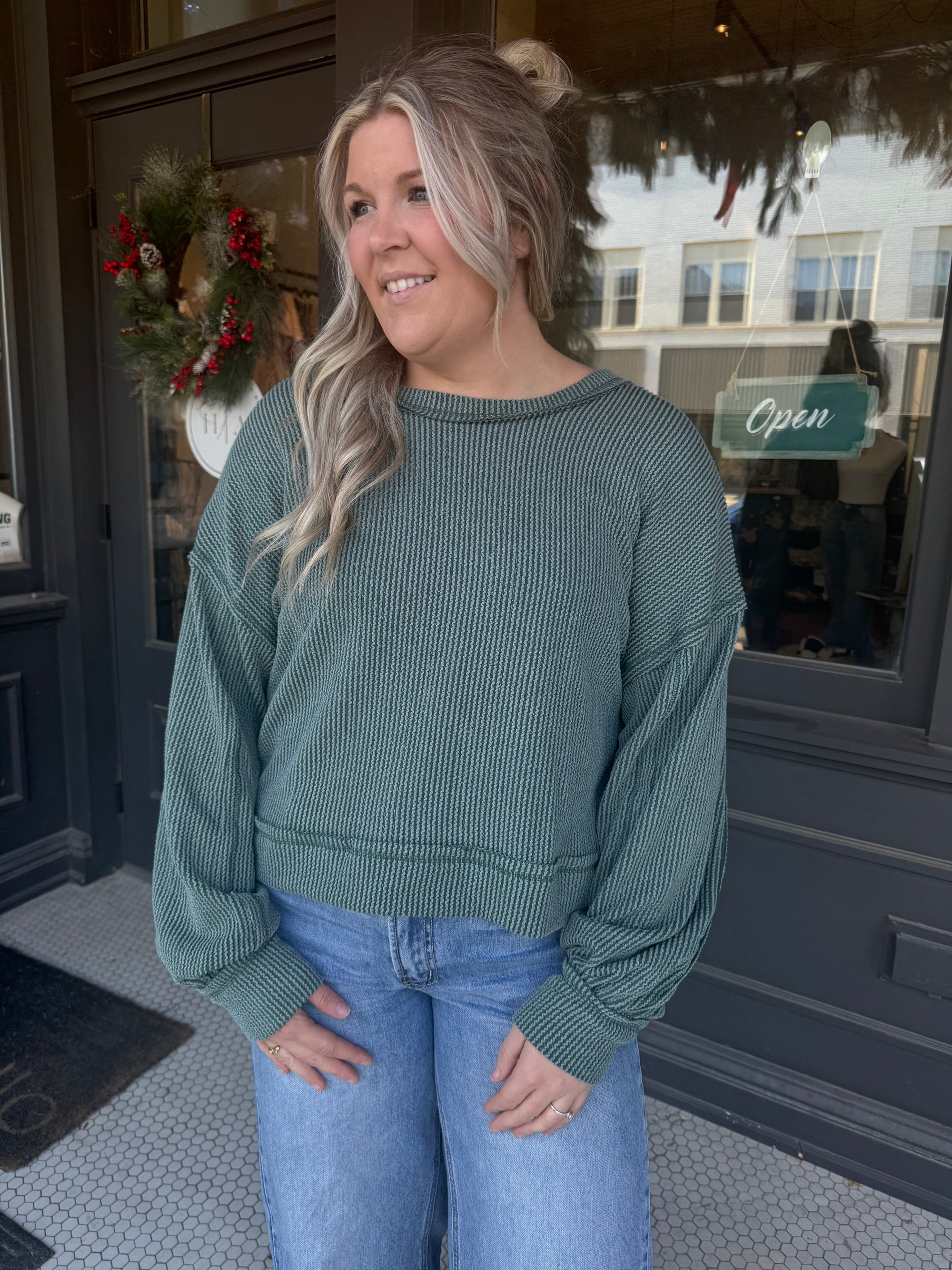 Moss Green Ribbed Oversized Long Sleeve Top Long sleeve Very J 