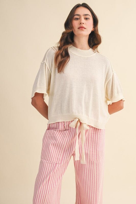 Ivory Mock Neck Lightweight Knit Short Sleeve Top &amp;merci 