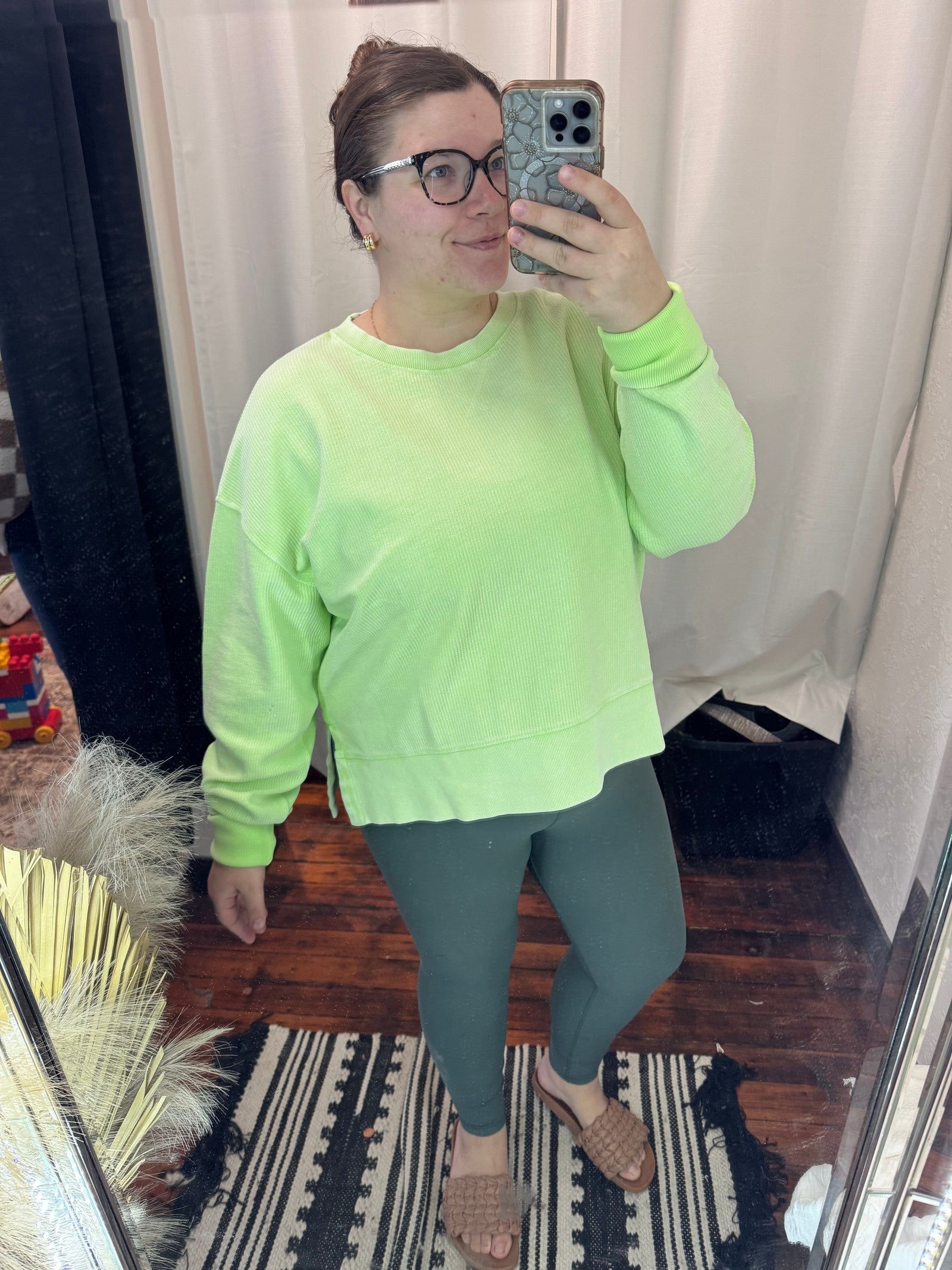 Summer Green Split Hem Corded Crew Long sleeve moon Ryder 