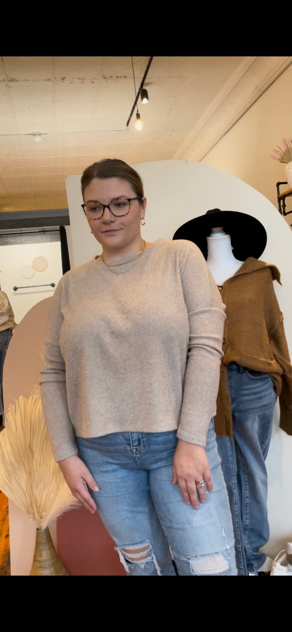 Heather Mocha Ribbed Dolman Sleeve Sweater Long sleeve Zenana 