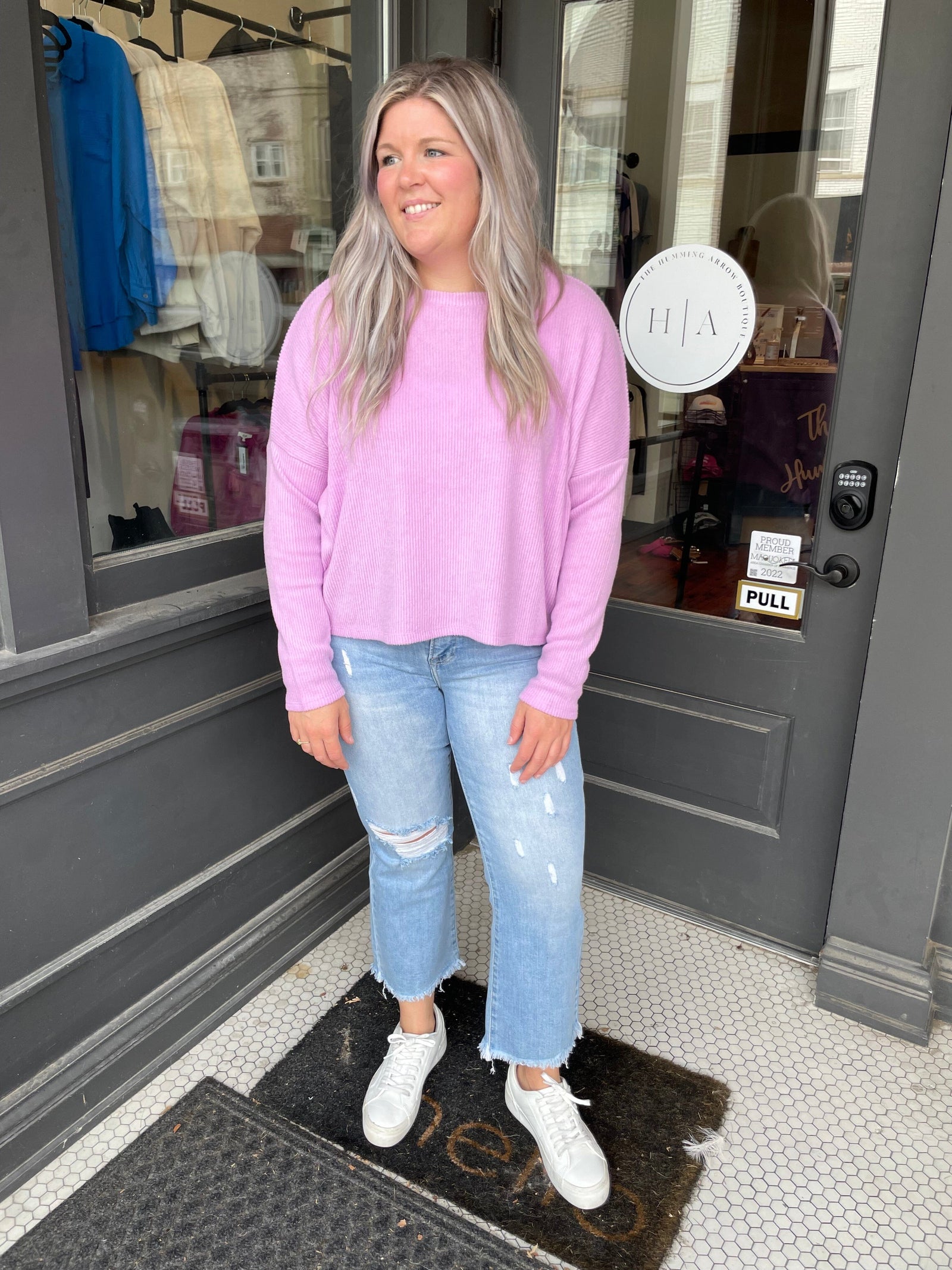 Mauve Ribbed Dolman Sleeve Sweater Long sleeve Zenana 