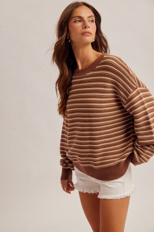 Brown Multi Stripe Long Sleeve Sweater Long sleeve Hem &amp; Thread 