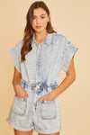 Lola Washed Denim Button Down Romper Jumpsuits &amp; Rompers Anniewear 