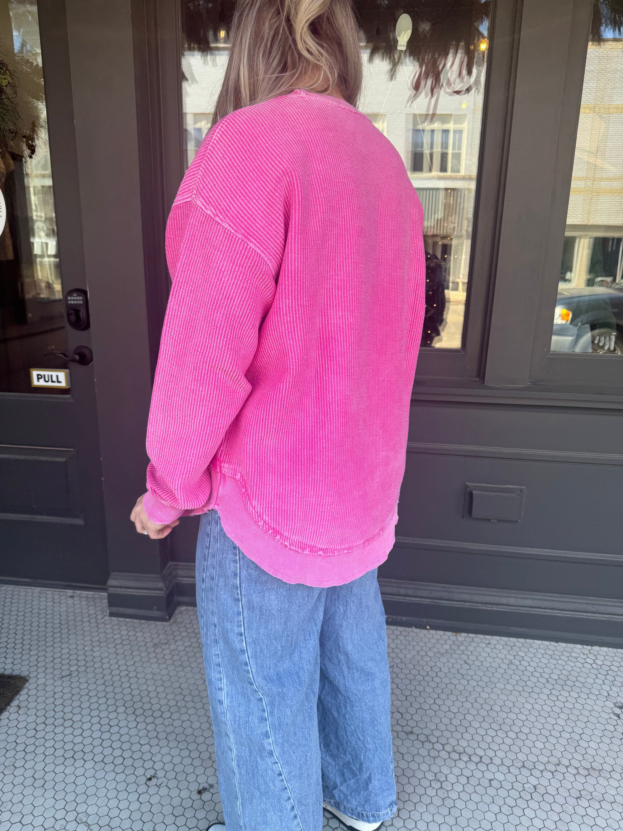 Fuchsia Pink MR Corded Crewneck Sweatshirt Long sleeve moon Ryder 