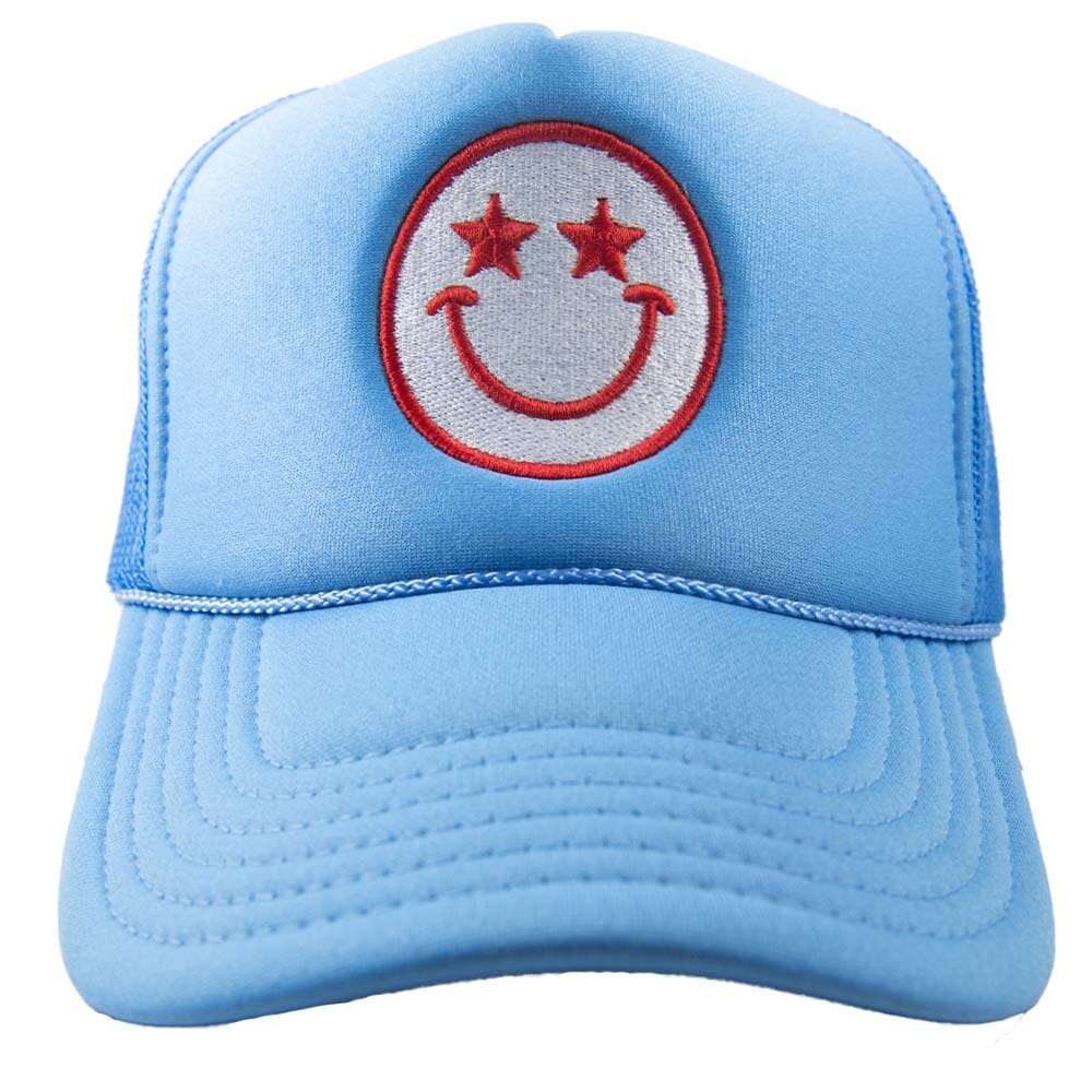 Katydid Blue and Red Smiley Face Otto Trucker Hat Hats Katydid 