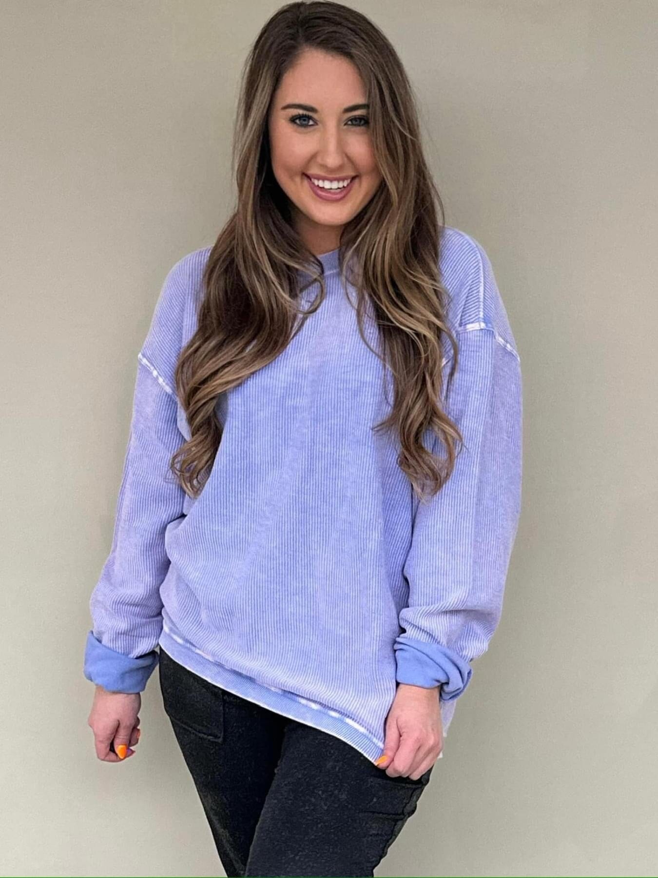 Periwinkle Corded Crewneck Sweatshirt Long sleeve moon Ryder 