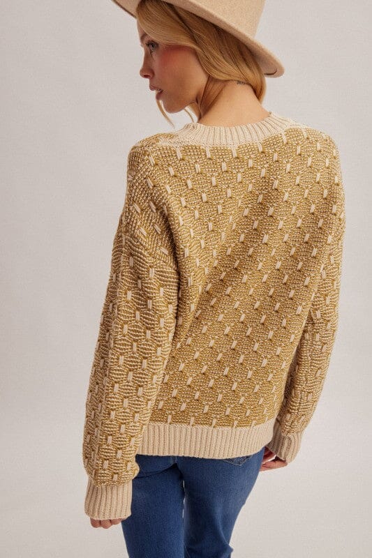 Olive Green Geometric Pattern Long Sleeve Sweater Long sleeve Hem &amp; Thread 