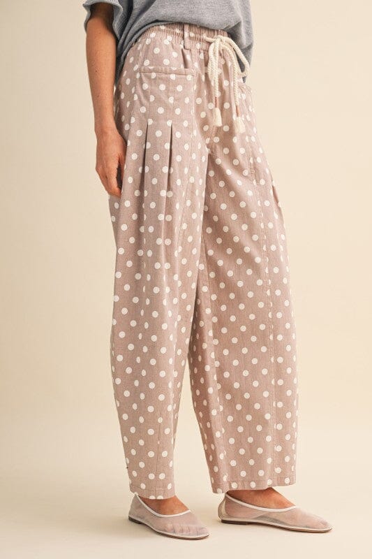 Taupe Polka Dot Cord String Elastic Pants Bottoms &amp;merci 