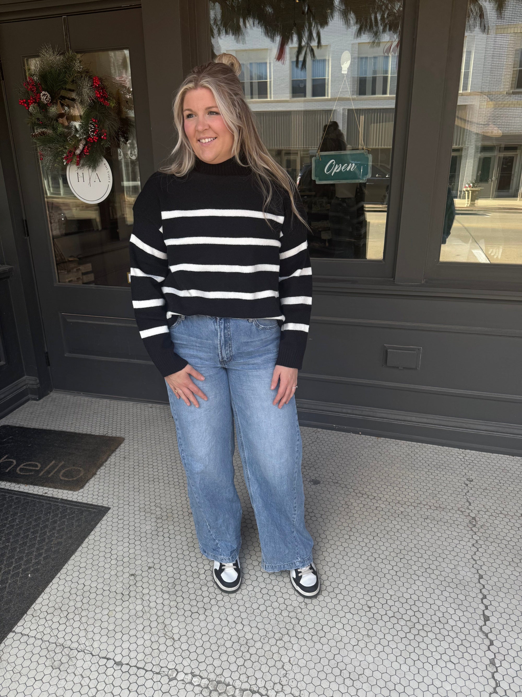 Black and Cream Striped Oversized Sweater Long sleeve HyFve 