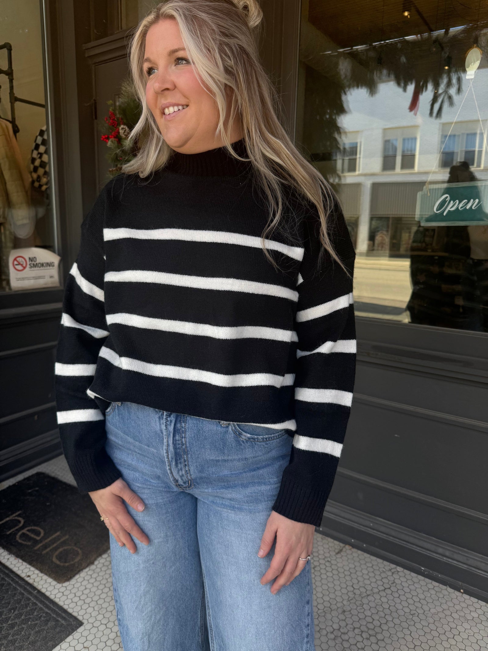 Black and Cream Striped Oversized Sweater Long sleeve HyFve 