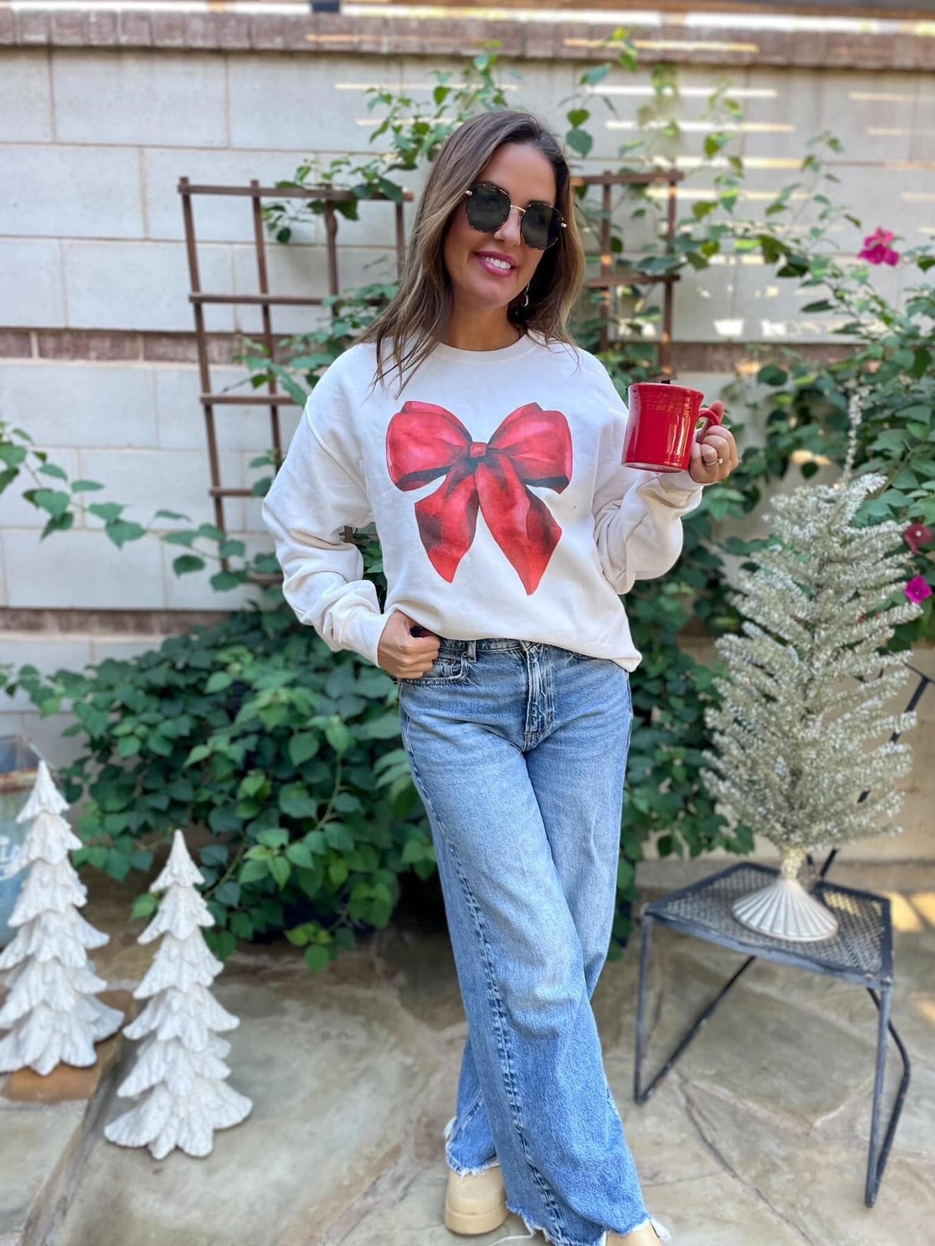 Ivory Bows Christmas Graphic Sweatshirt Long sleeve Oliver and Otis 