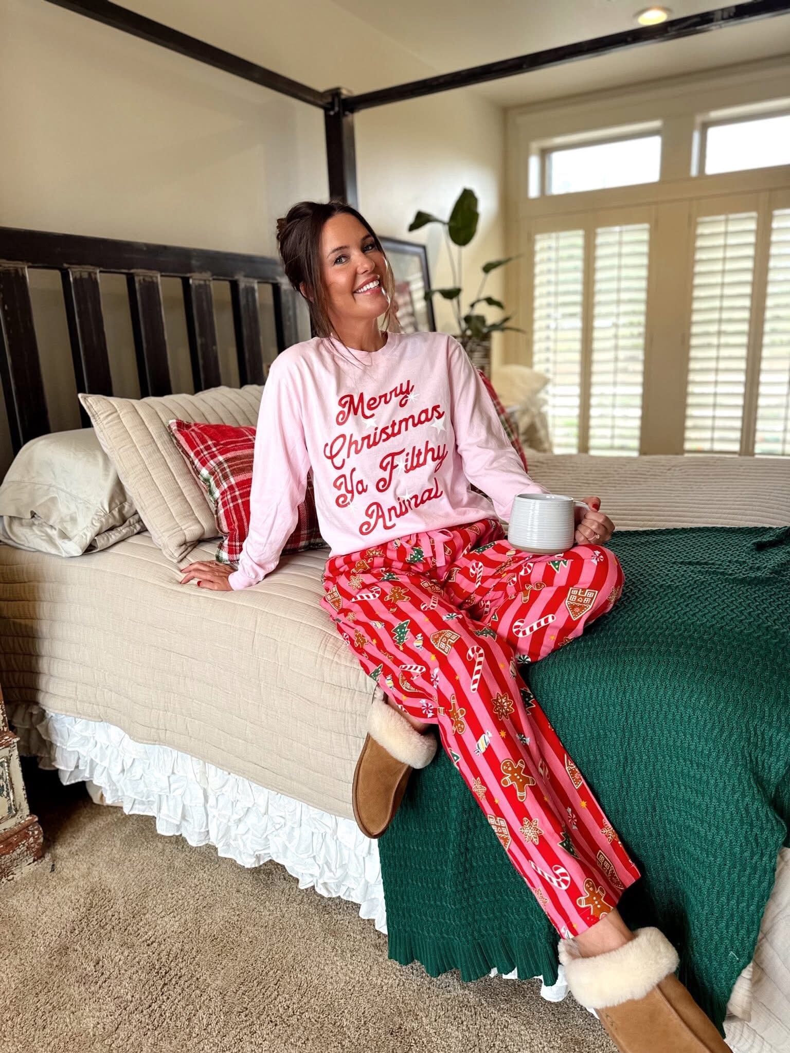 Merry Christmas Ya Filthy Animal Pink Comfort Colors Long Sleeve Tee Long sleeve Oliver and Otis 