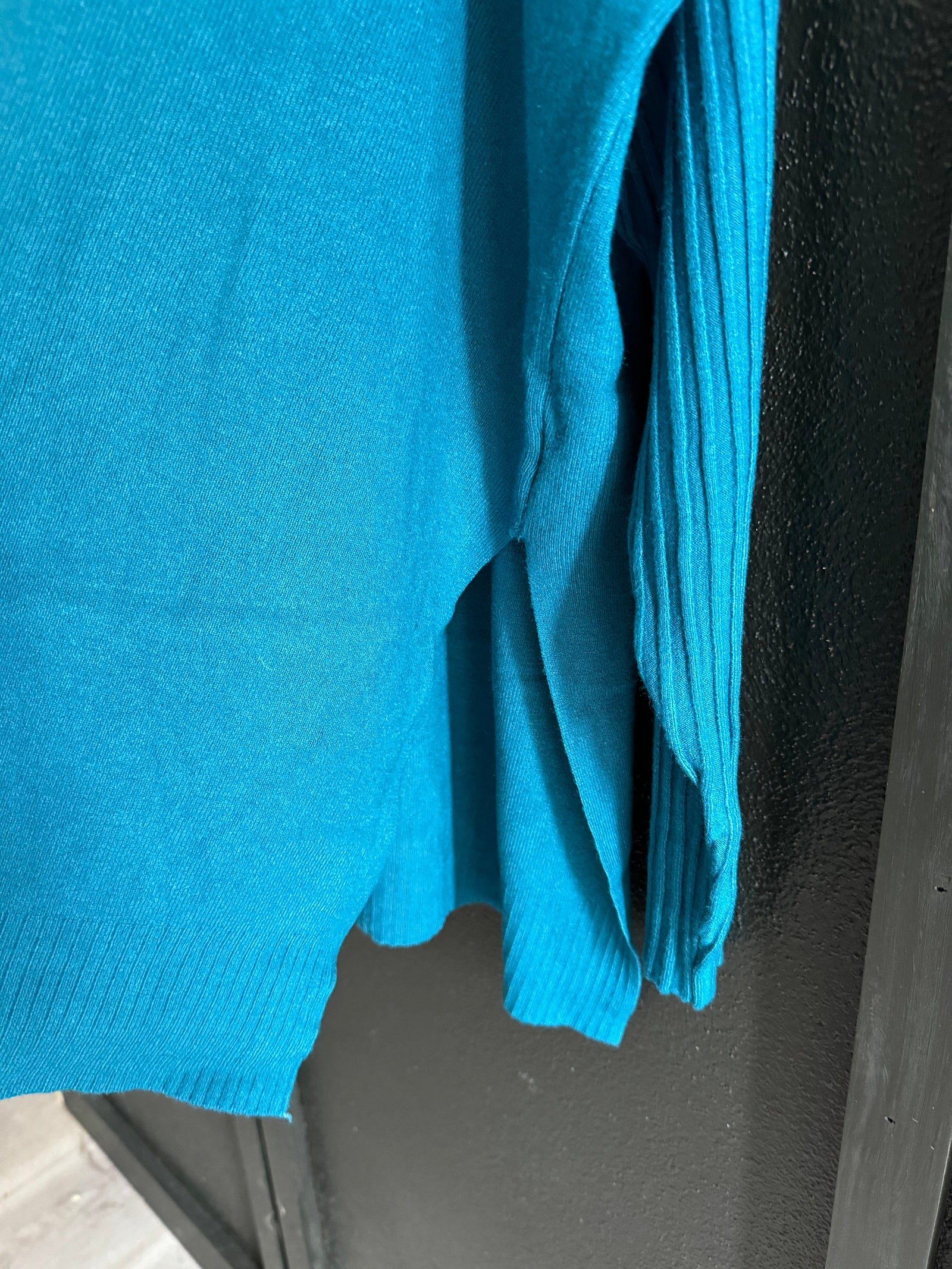 Ocean Teal Ribbed Sleeve Split Hem Hoodie Long sleeve Zenana 