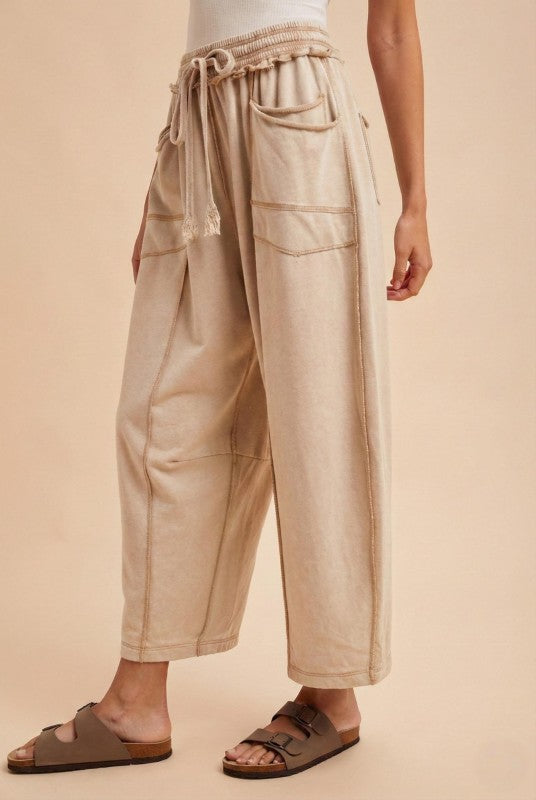 Oatmeal Elastic Waistband Barrel Sweatpants