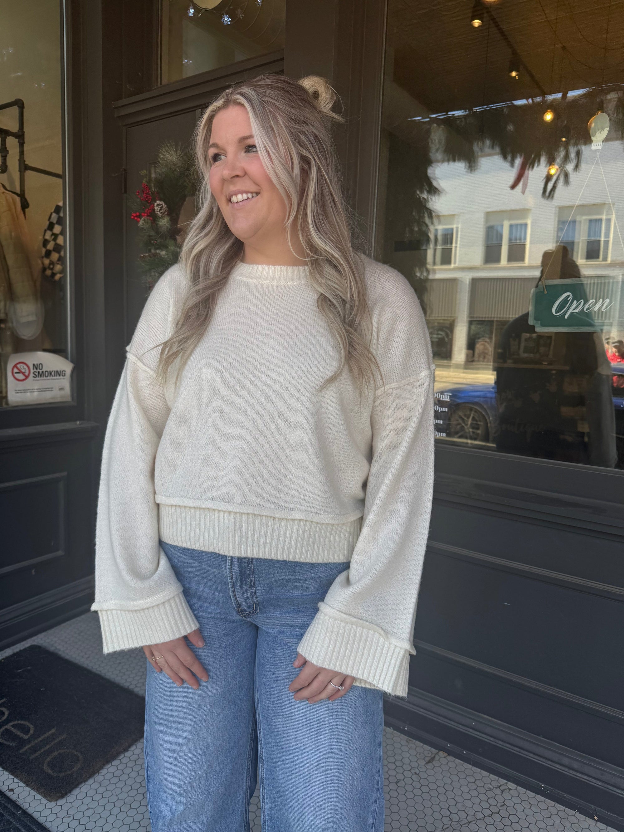 Cream Oversized Long Sleeve Sweater Long sleeve HyFve 