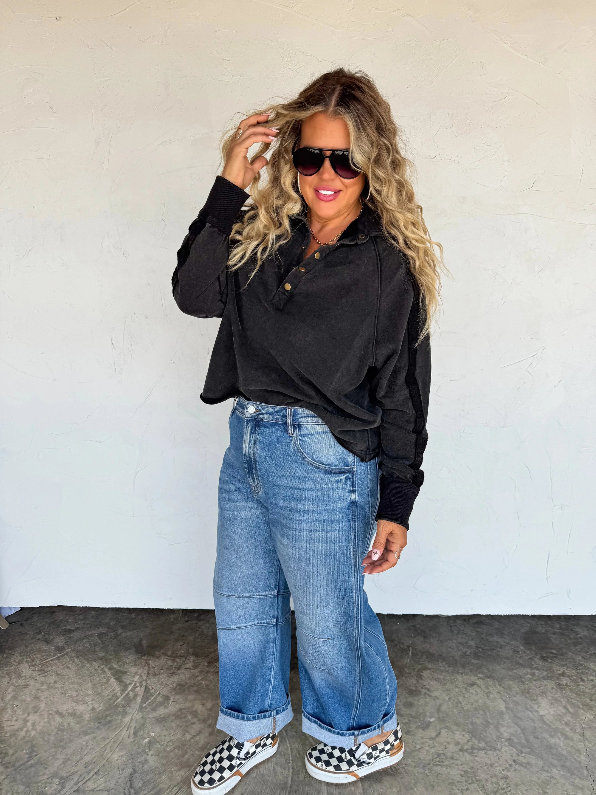 Blakeley Mid Rise Medium Wash Barrel Jeans Bottoms Blakely 