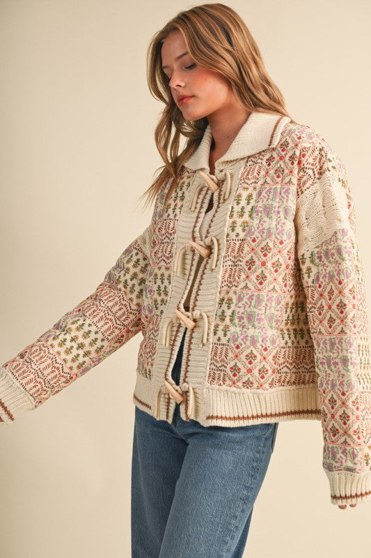 Ivory Quilted Puffer Jacket with Toggle Buttons