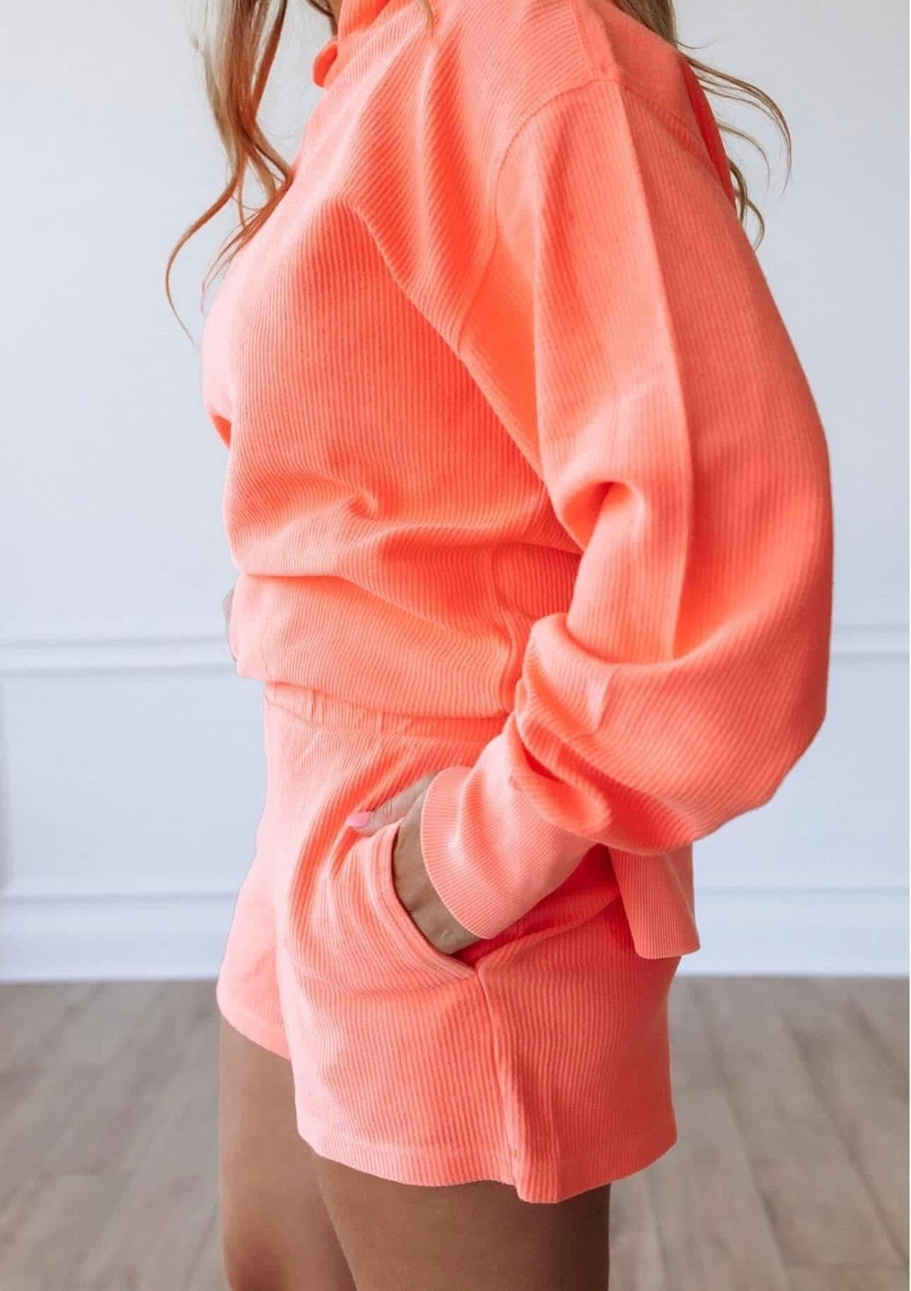 Neon Coral Corded Drawstring Shorts Bottoms moon Ryder 