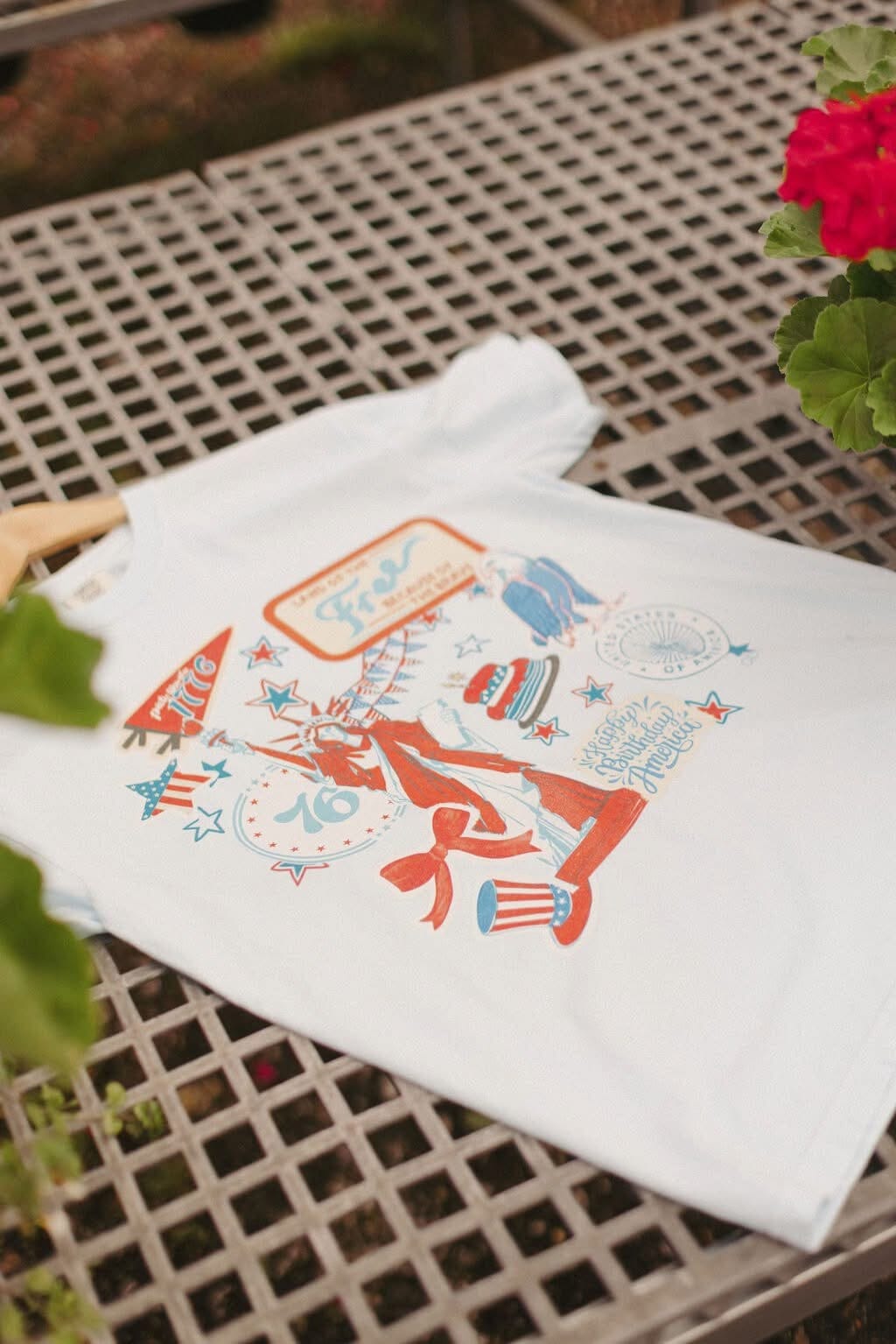 Patriotic Stickers Light Blue Graphic Tee Short sleeve Chaudoin Creations 